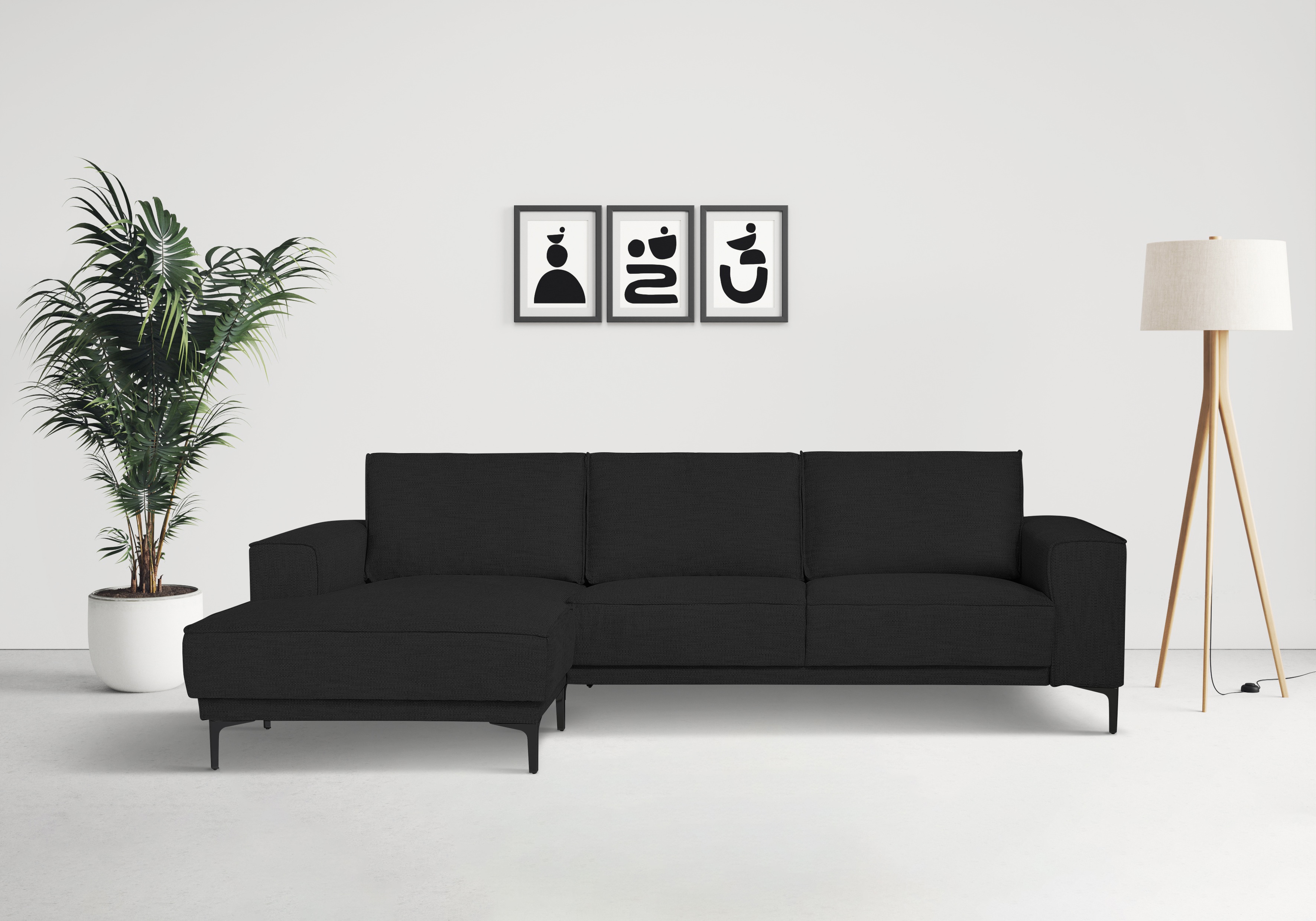 OTTO home Ecksofa "OLAND Flachgewebe L-Form, B: 280 cm, Skandi-Design" L-Form, 280 cm, Wellenunterfederung, Skandi-Design, Metallfüße