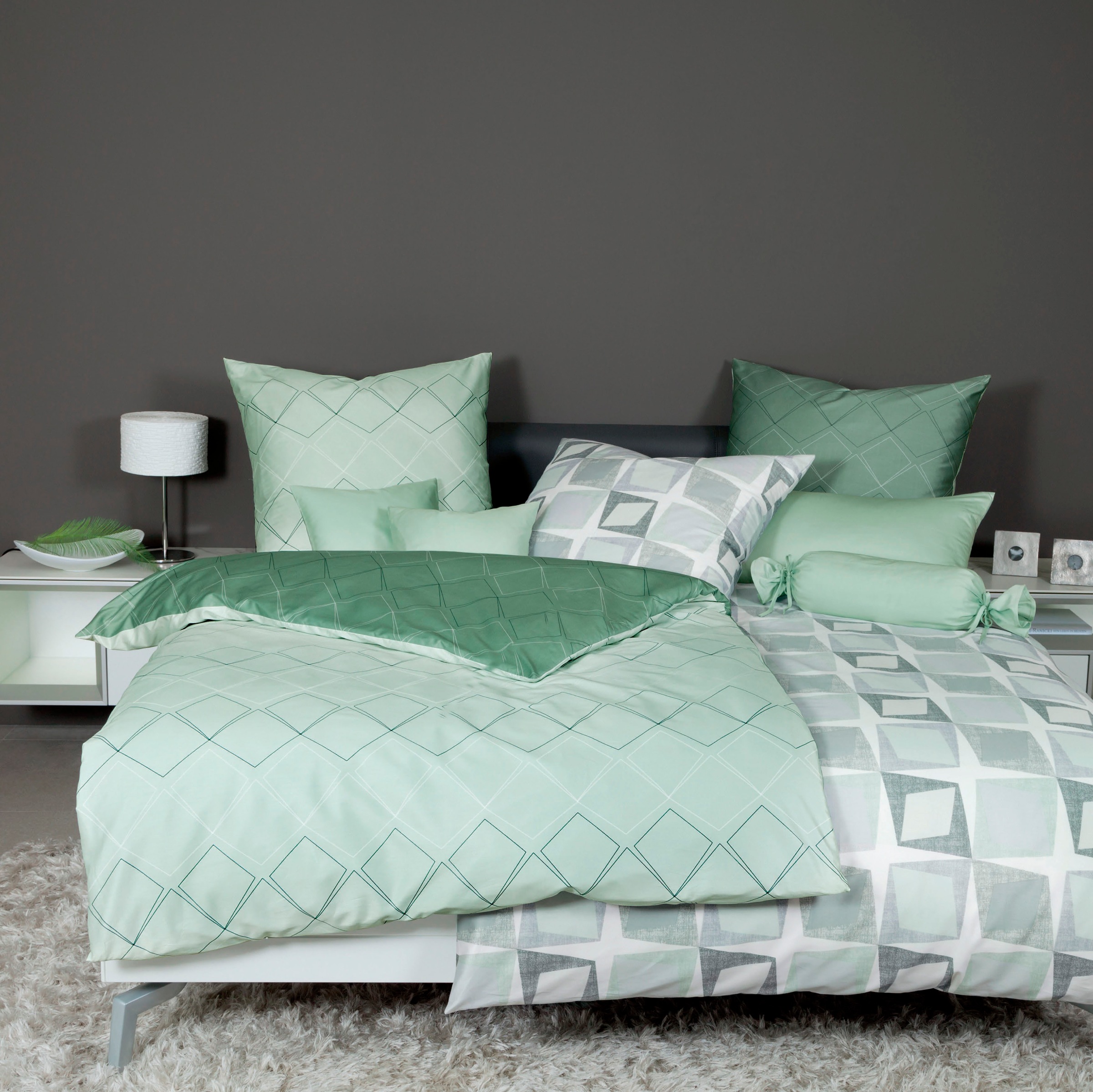 Janine Bettwäsche "J. D." 3 Stk. Bettwäsche aus Baumwolle, mit Rauten-Desig günstig online kaufen