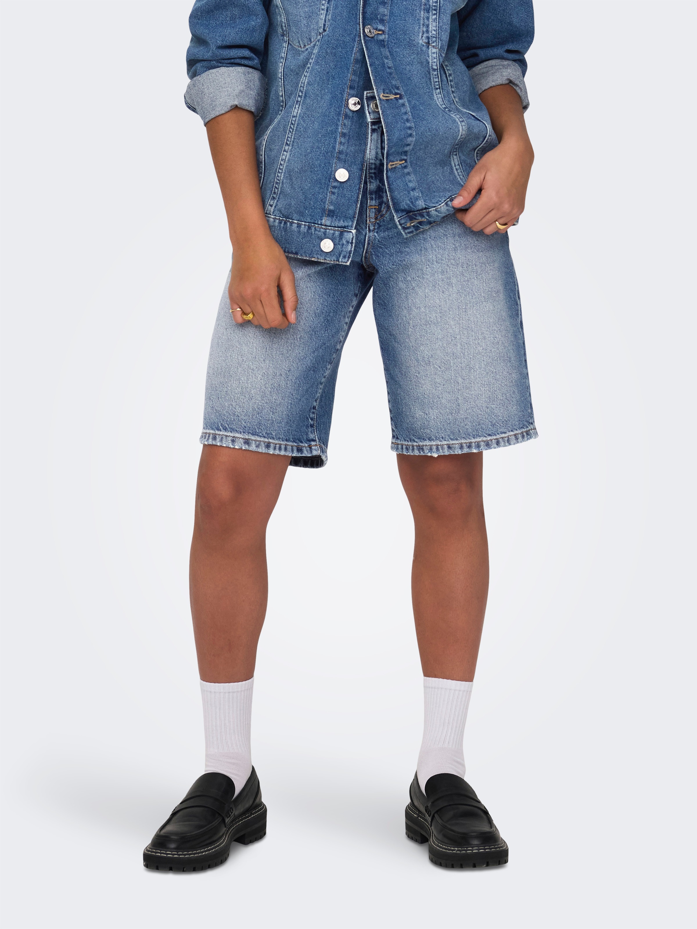Only Jeansbermudas "Onlmate Reg Baggy Long Shorts Dnm Noos" Baumwolle, Regular Waist