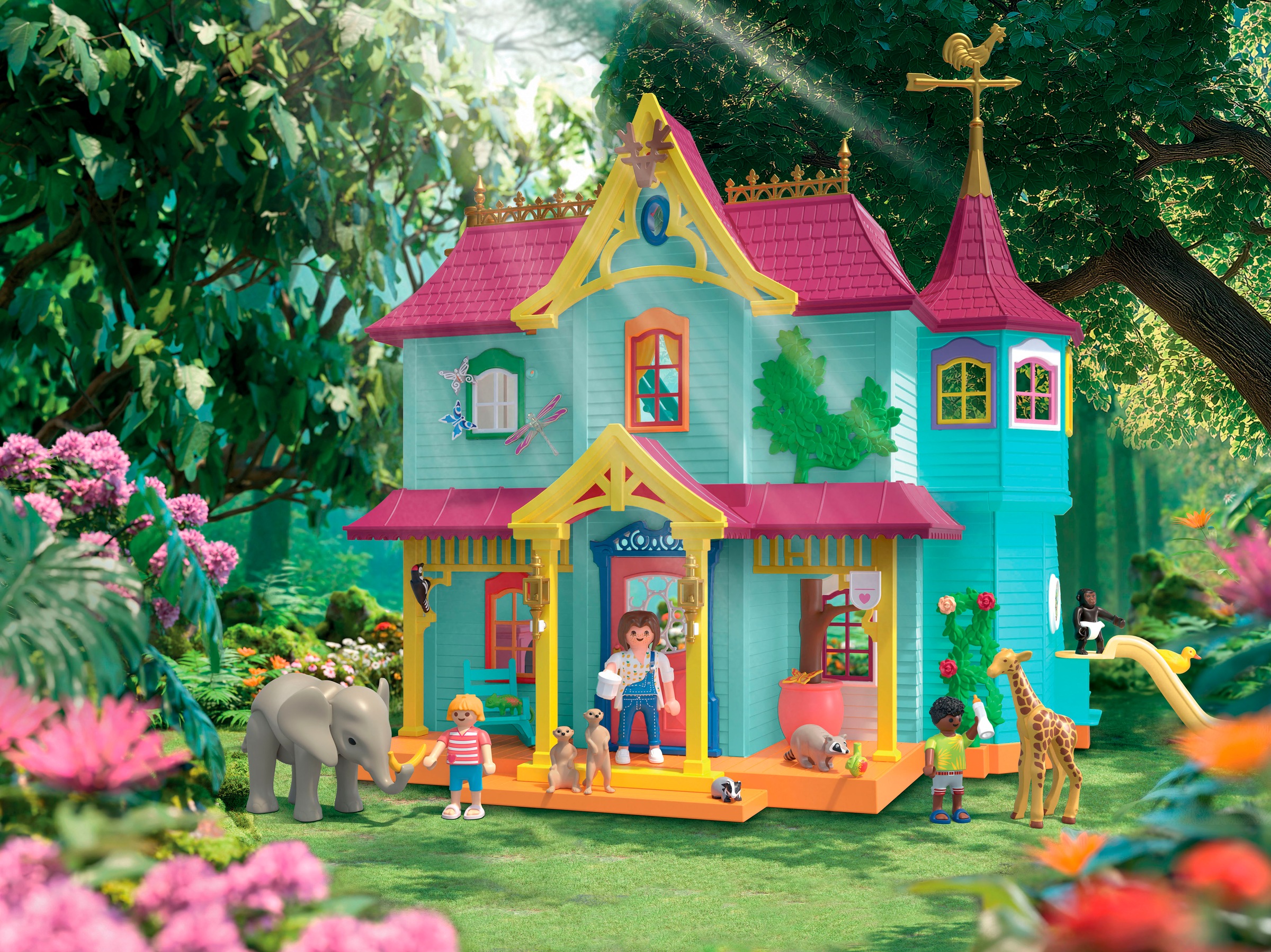 Playmobil® Konstruktions-Spielset »Kunterbunte Tiervilla (71852), Animals & Friends«, (162 St.), Made in Germany