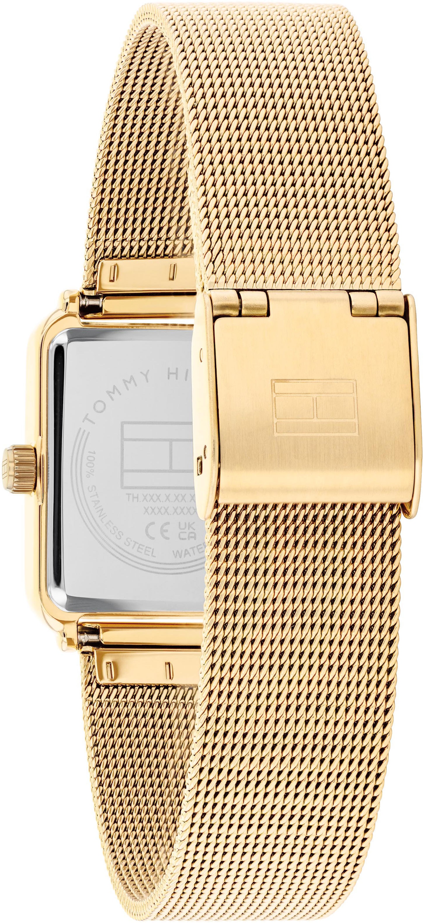 Tommy Hilfiger Quarzuhr »Tea Tank«, Armbanduhr, Damenuhr, Edelstahlarmband, analog, Glassteine
