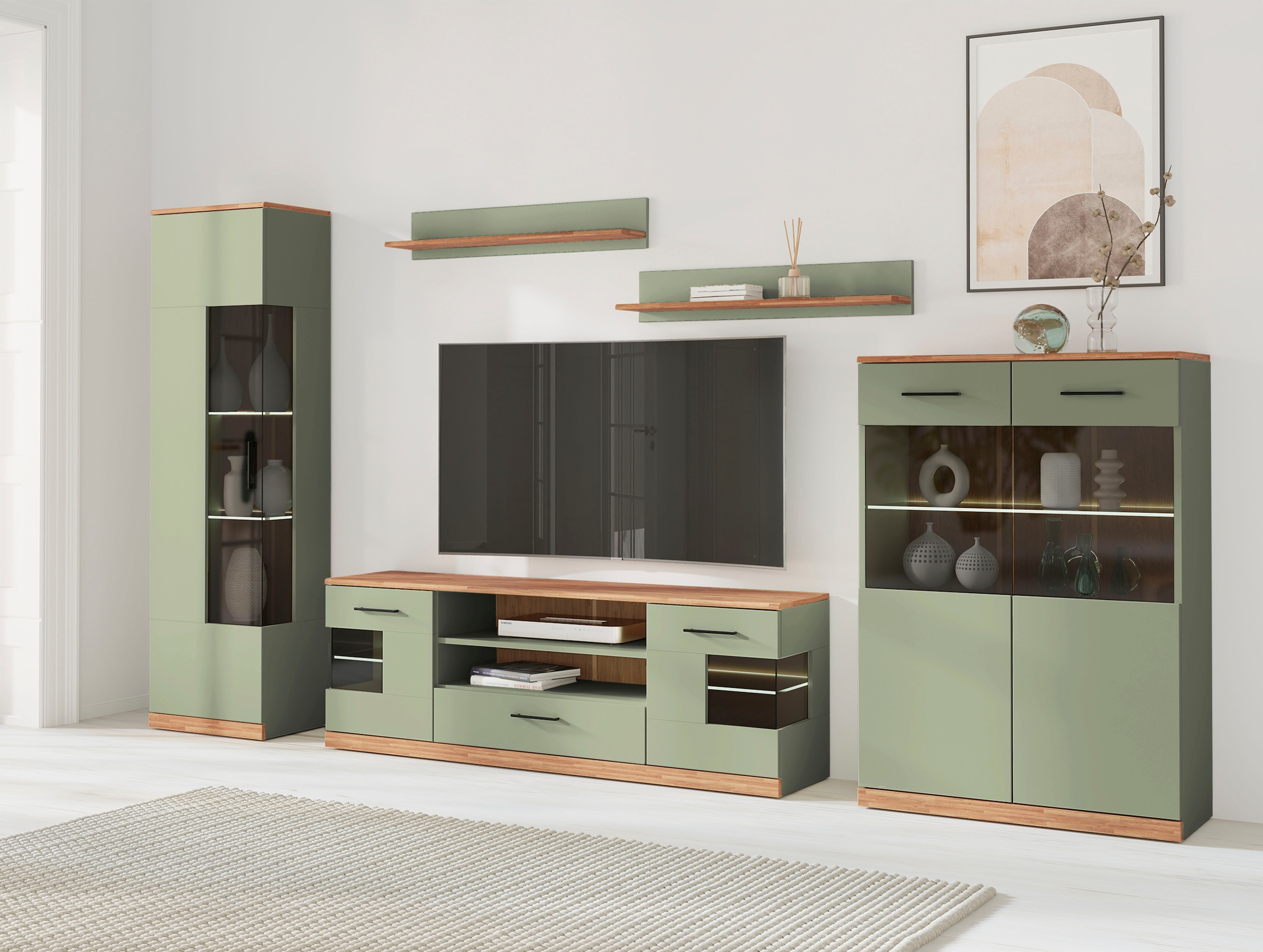 OTTO home Wohnwand "Ribe,Set-5 St.,Oberplatten Eiche massiv,viel Stauraum" günstig online kaufen