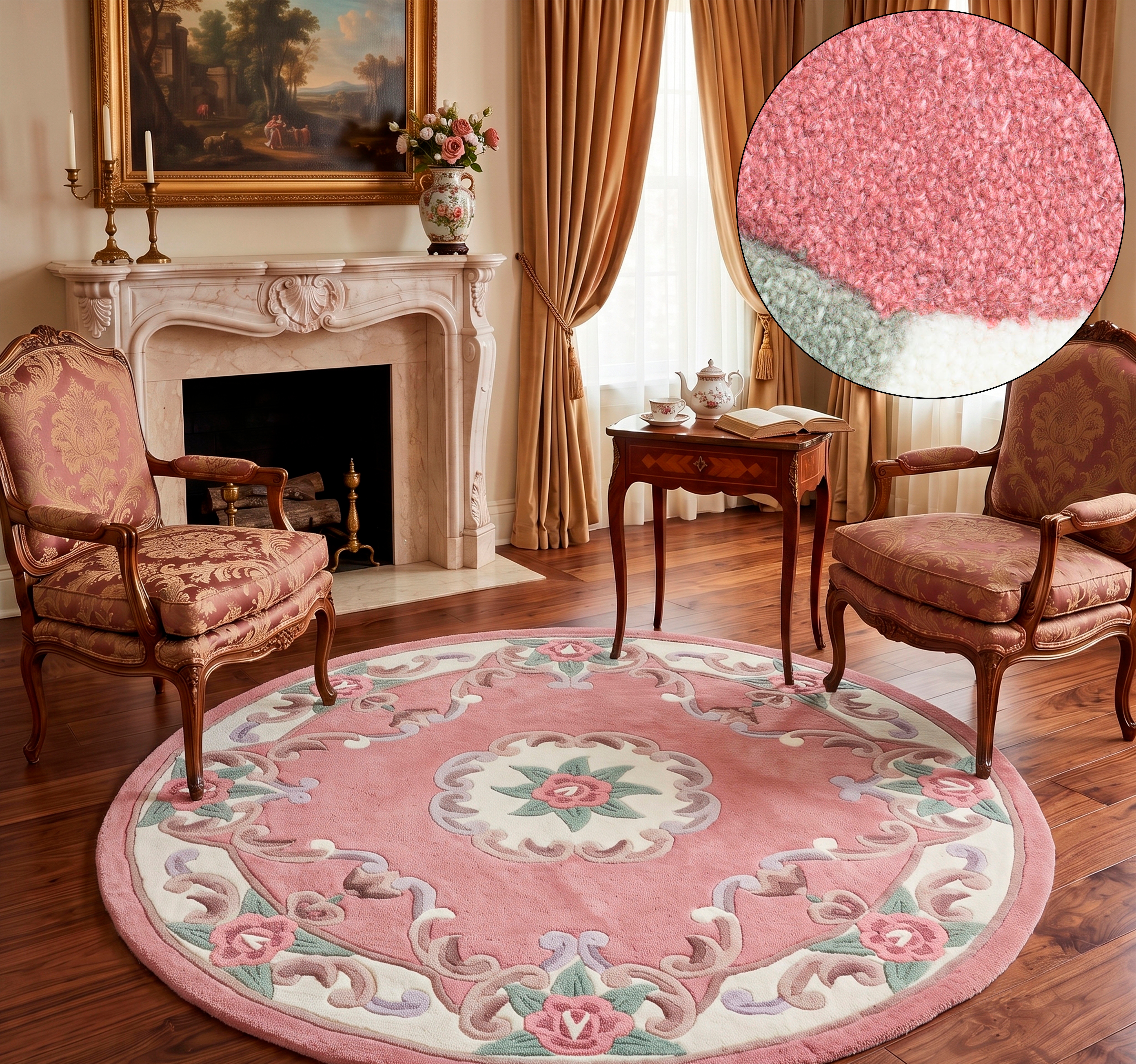 THEKO Teppich "Ming" rund 14 mm Höhe hochwertiges Acrylgarn, ideal im Wohnzimmer & Schlafzimmer