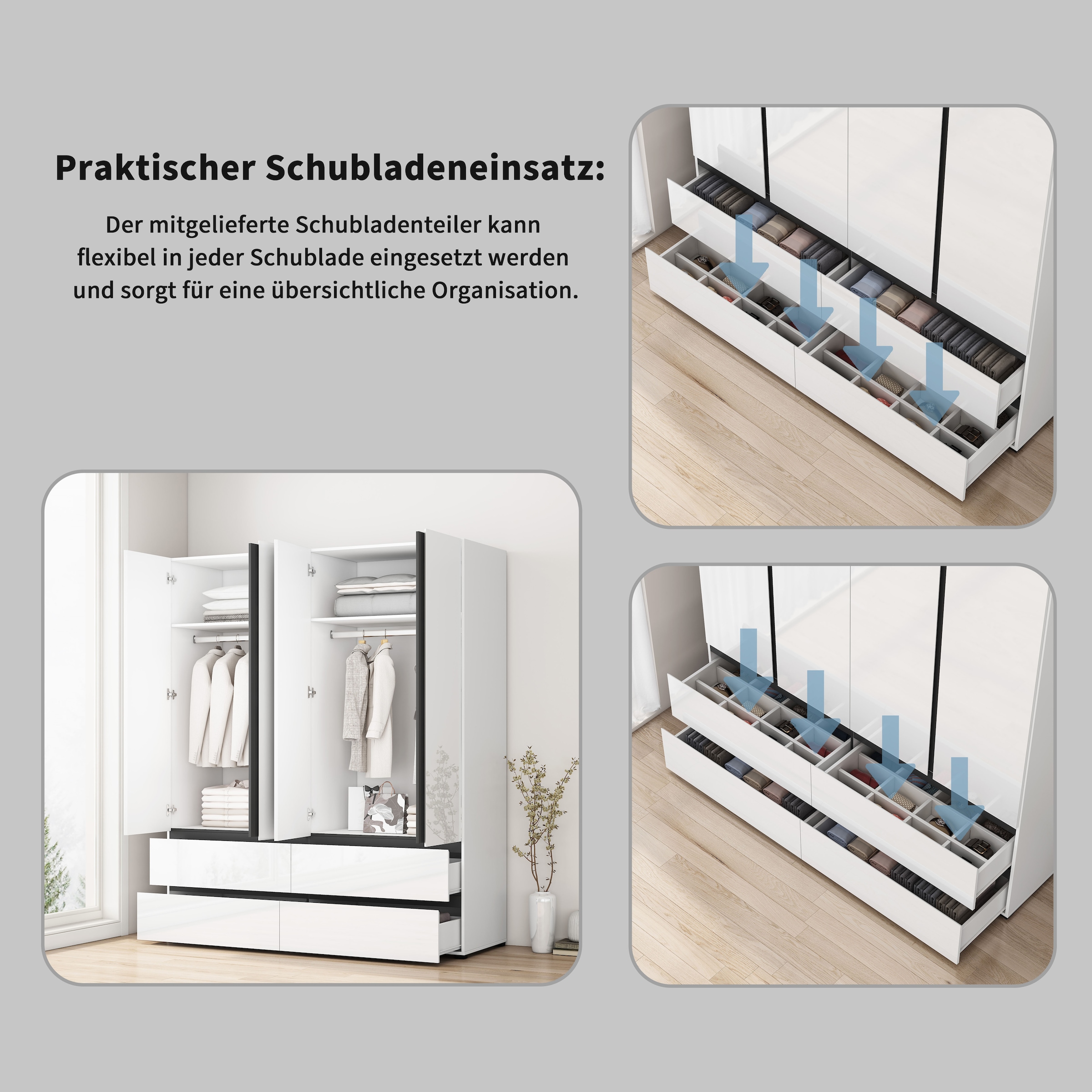 OTTO home Kleiderschrank »Kollin Schlafzimmerschrank mit 4 Türen und 4 Schubladen  Garderobe« Drehtürenschrank mit perfekter Innenausstattung, hochglanz Fronten