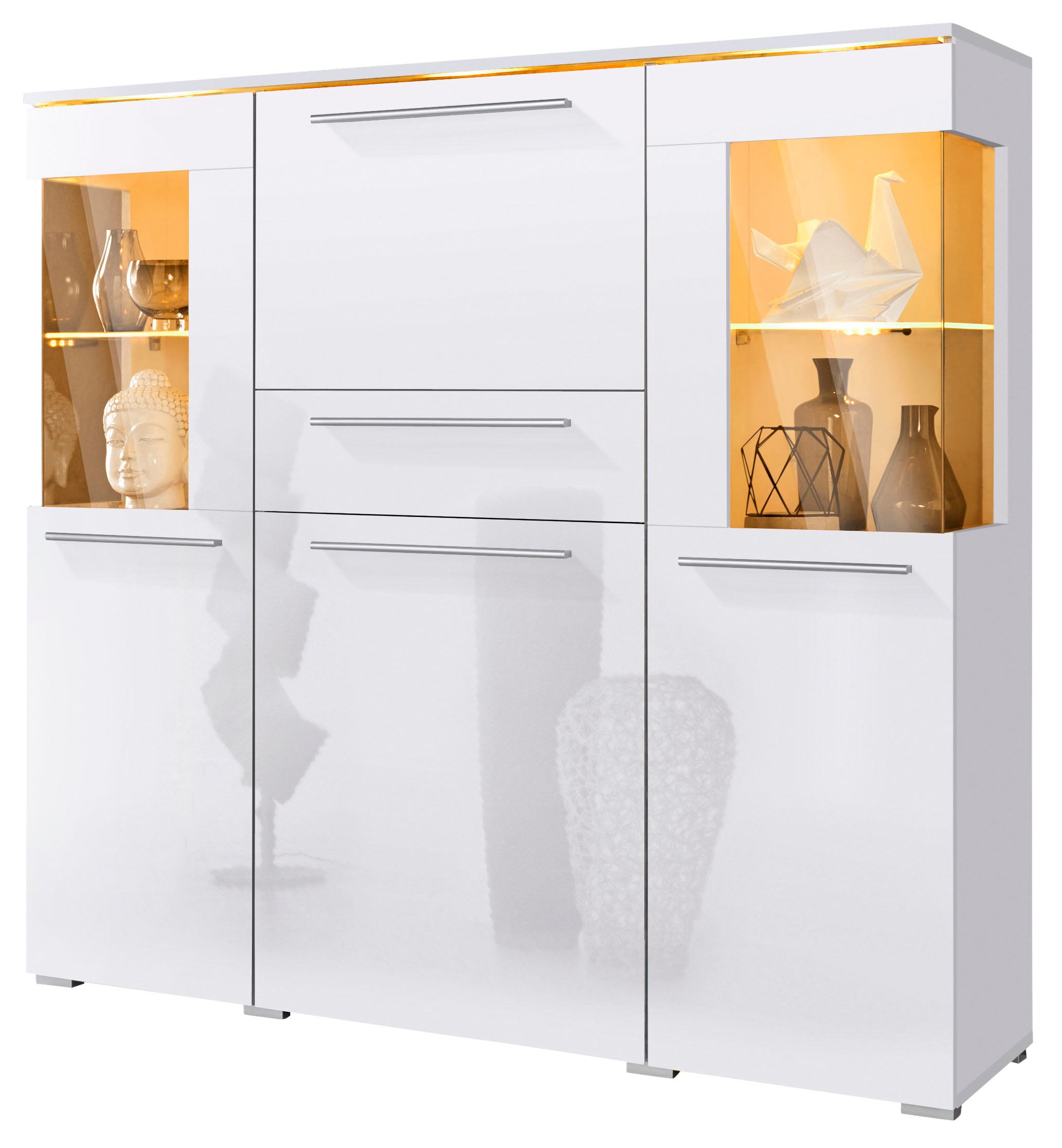 INOSIGN Highboard »India,Breite 130cm, stilvolle Hochkommode 3Türen, Klappe und Schublade«, Hochschrank viel Stauraum, Einlegeböden verstellbar,ohne Beleuchtung