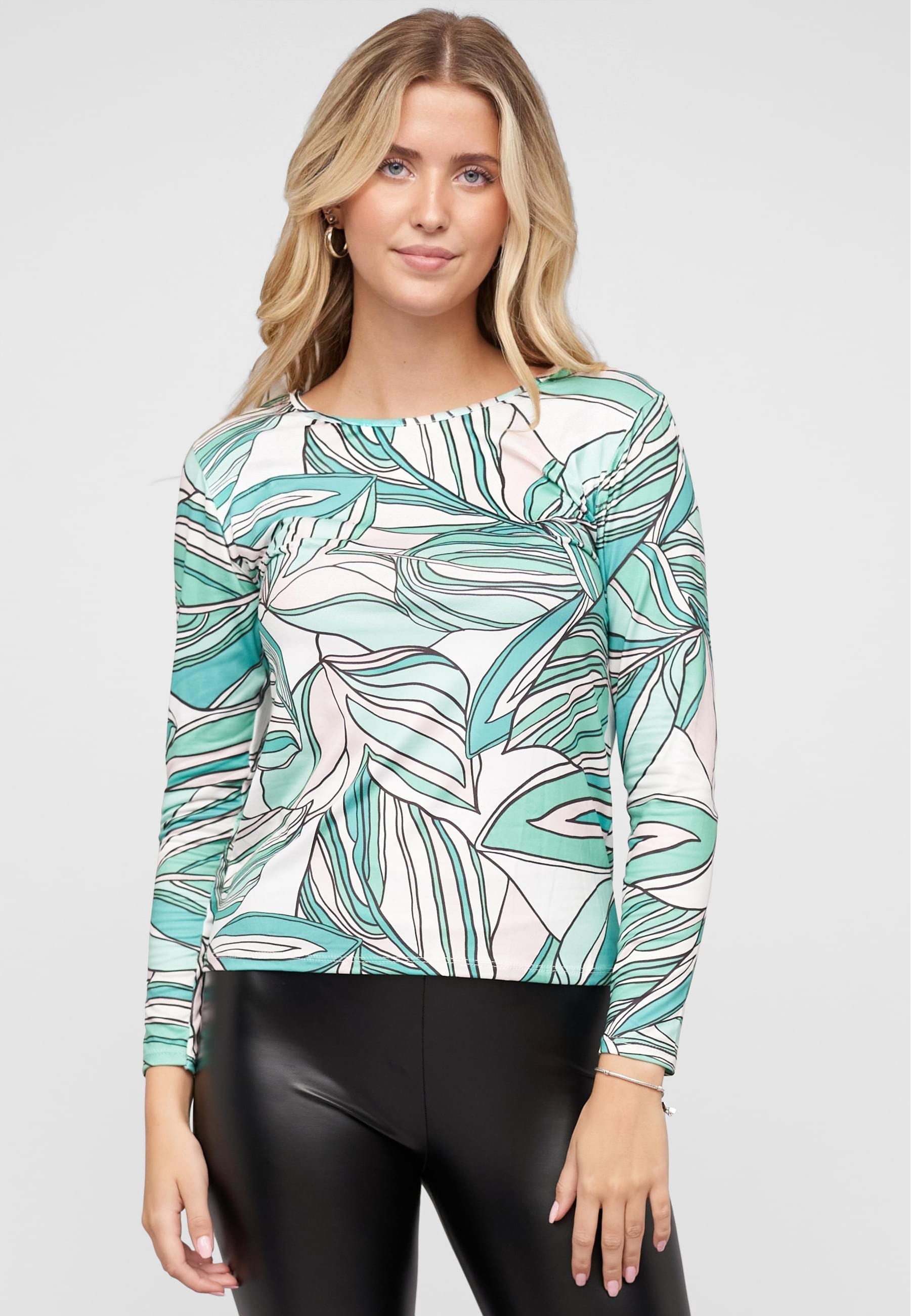 CLOUD 5IVE Longsleeve »CLOUD 5IVE Langarm Top mit Blätter Print«, (1 tlg.)