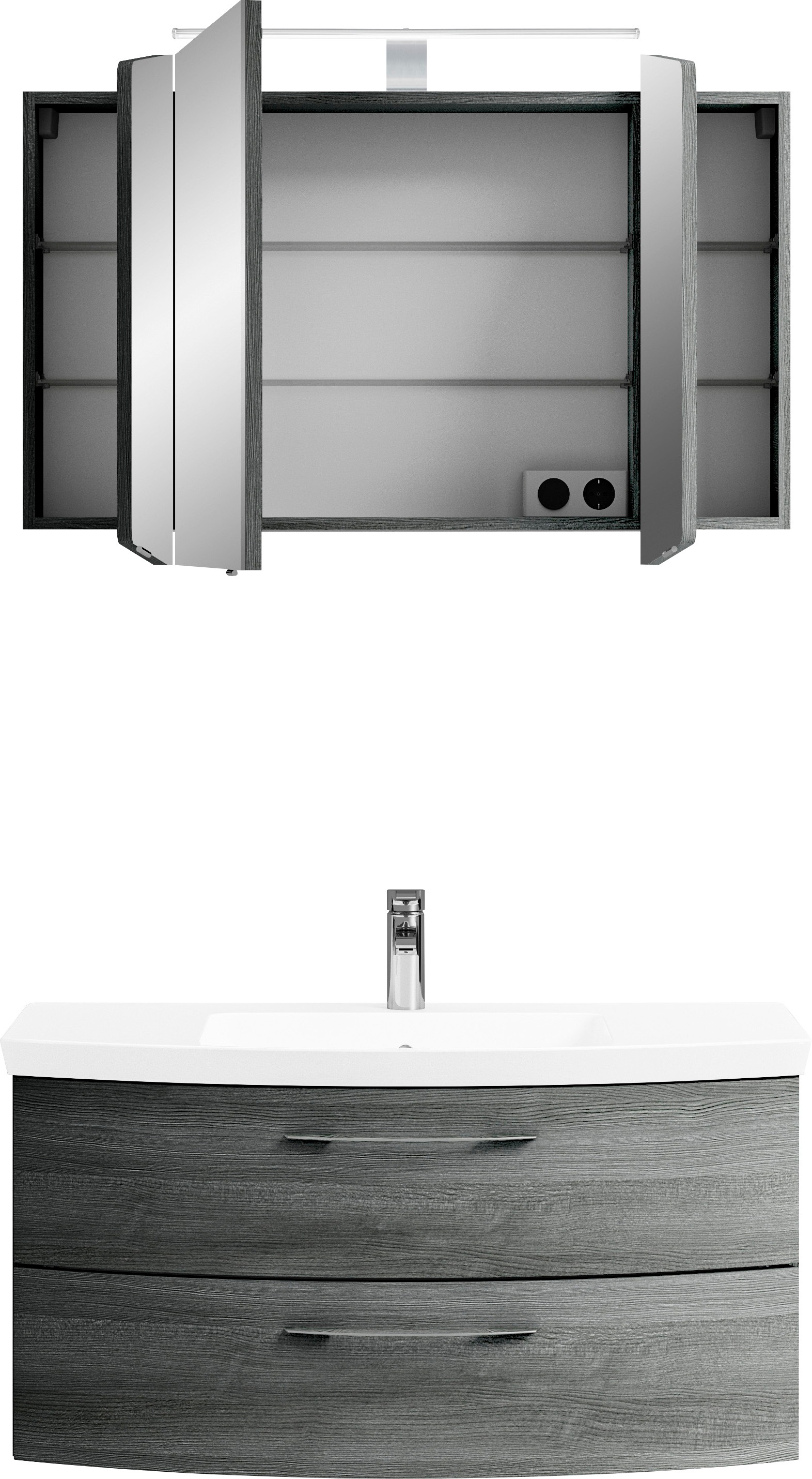 Thumbnail - Saphir Badmöbel-Set "Cassca Sprint 2-teilig Mineralmarmor-Waschtisch mit LED-Spiegelschrank" 2 Stk. tlg.