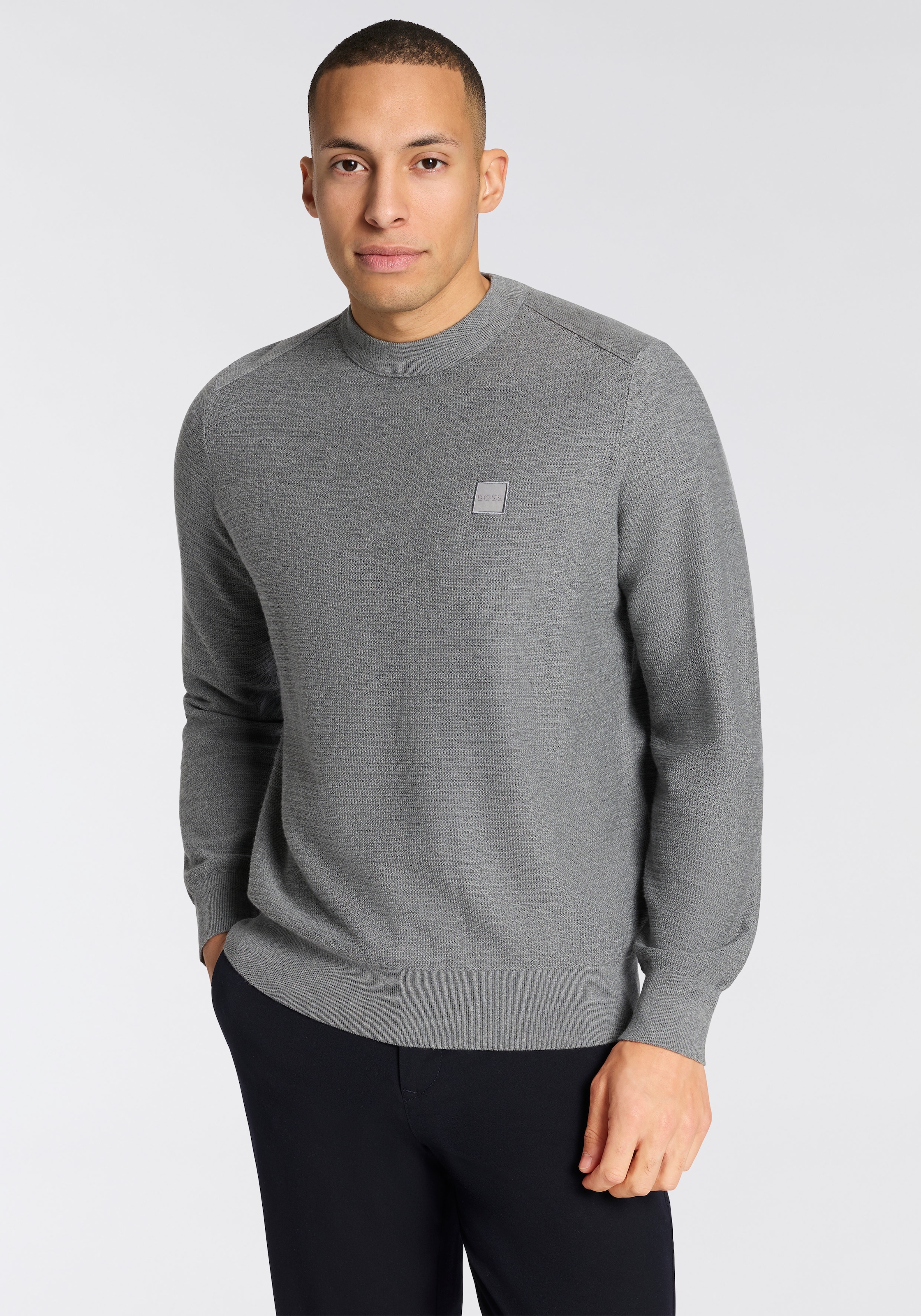BOSS ORANGE Strickpullover »Anion Cotton Cashmere« Rundhalsausschnitt, Regular Fit, BOSS-Label