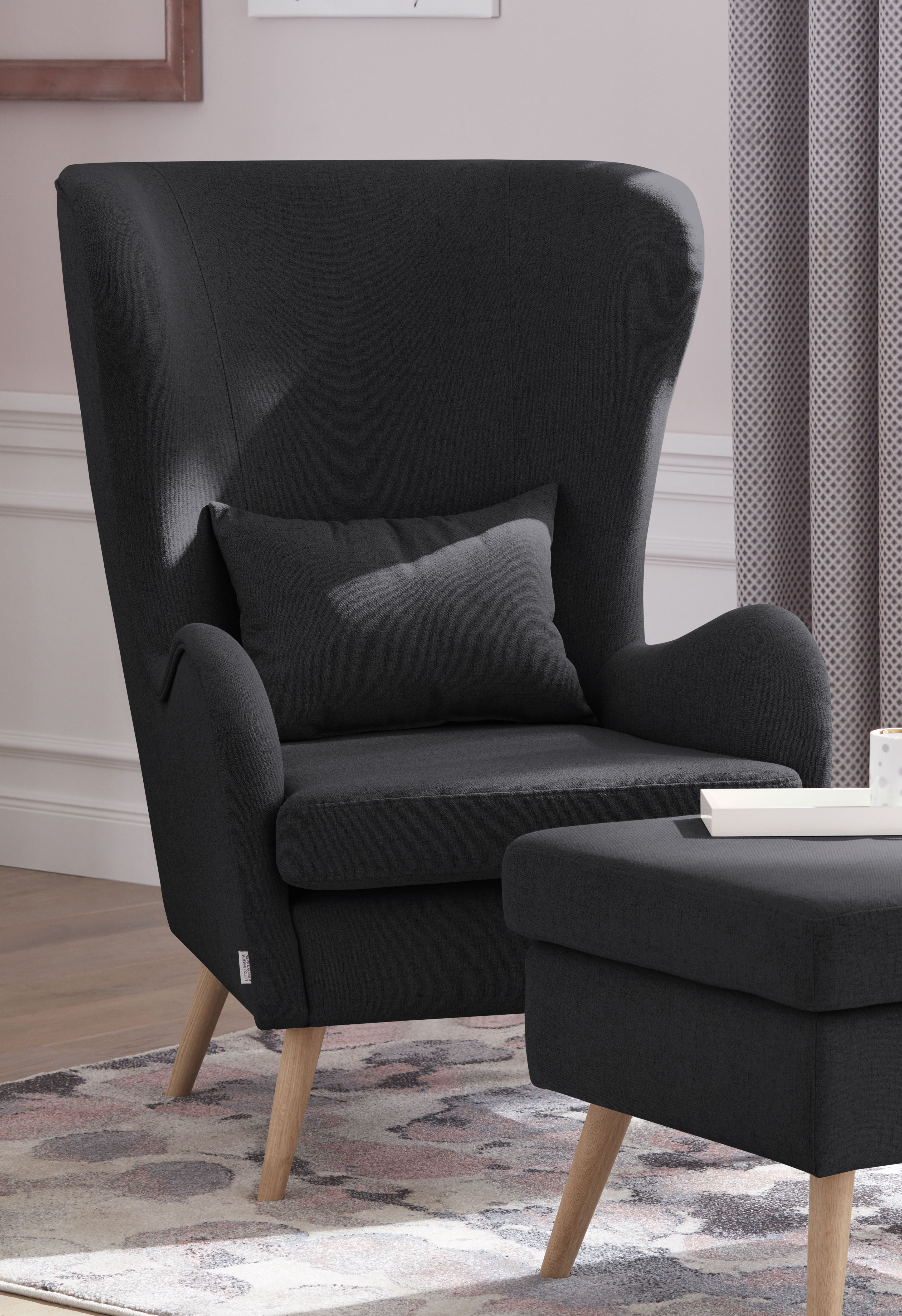 OTTO home Sessel "Salla auch in Fellimitat und Feincord, viele Bezugsarten, Ohrensessel" wahlweise mit oder ohne Hocker; großer Sessel: Maße B/T/H: 78/94/118cm