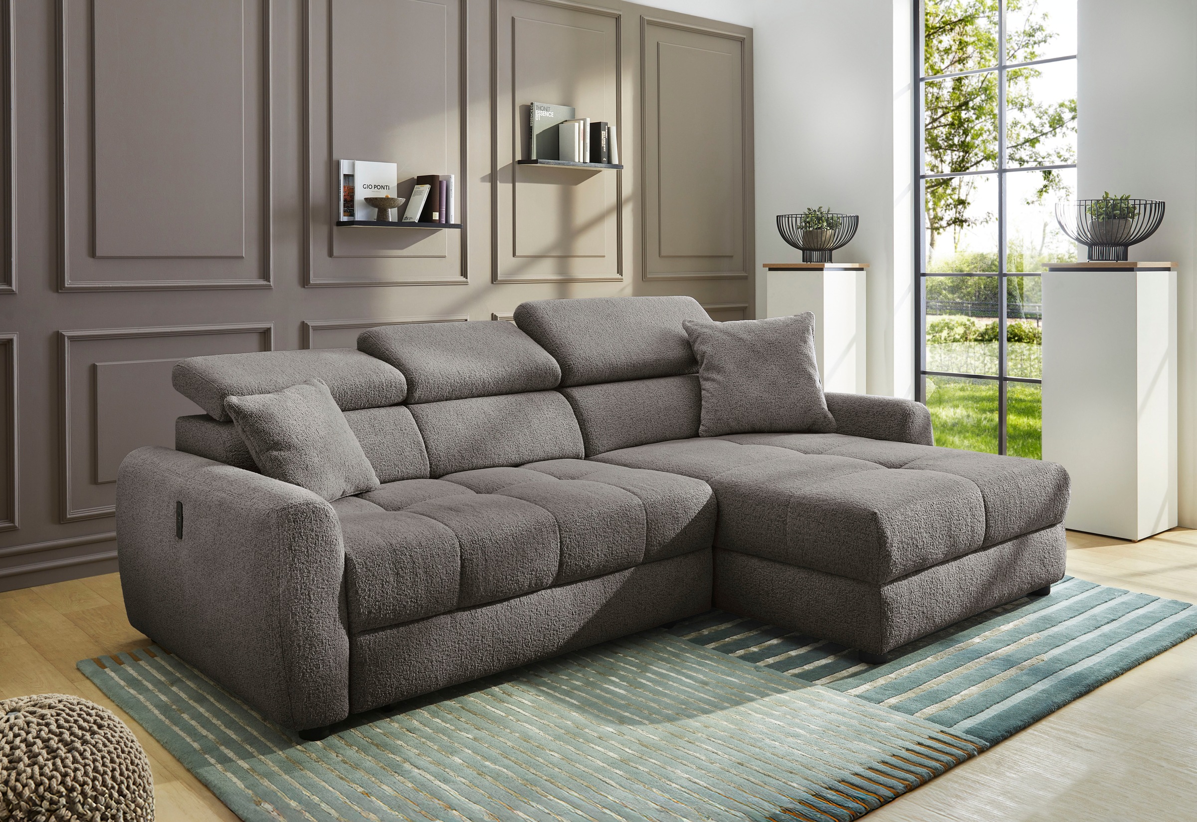 Jockenhöfer Gruppe Ecksofa »Move, L-Form, B: 270cm, mit 60 cm elektr. Sitztiefenverstellung« 140kg Belastbarkeit je Sitz, verstellbaren Kopfstützen & Zierkissen