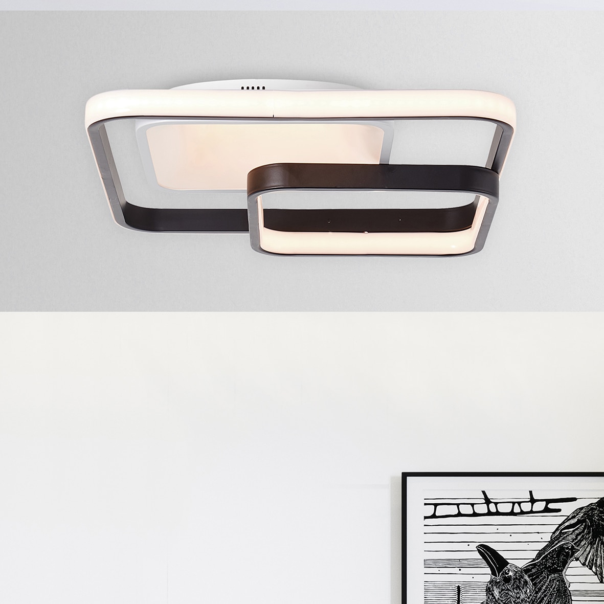 Brilliant LED Deckenleuchte »Cava«, 1 flammig, Leuchtmittel LED-Modul | LED fest integriert, 40 x 40 cm, dimmbar, CCT, 5000 lm, Fernbedienung, Metall, weiß/schwarz