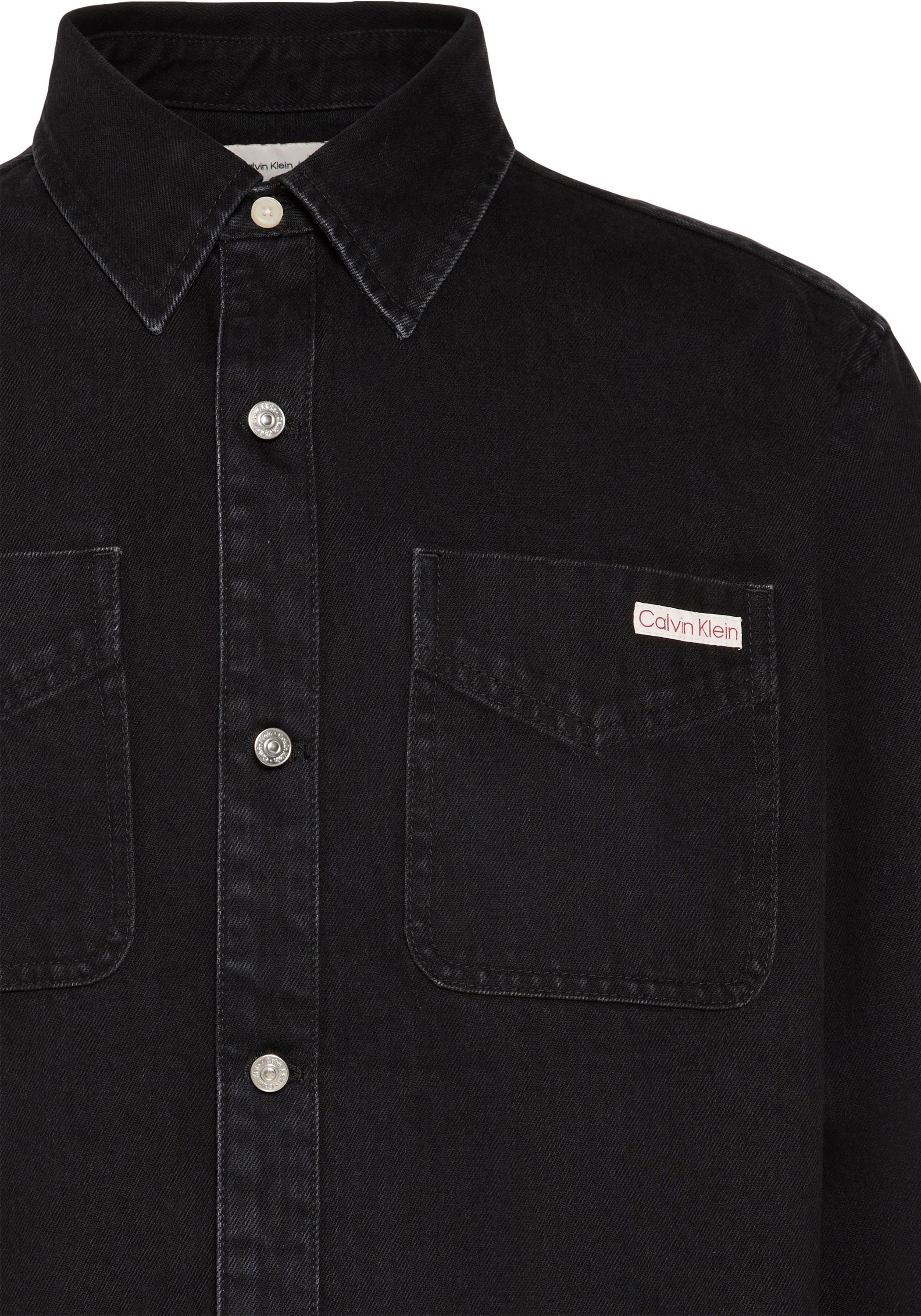 Jeanshemd CALVIN KLEIN JEANS "90S BLACK STONE", Herren, Gr. S, N-Gr, jackson schwarz stone, Denim/Jeans, Obermaterial: 100% Baumwolle, unifarben, regular fit normal, Rundhals, eingesetzt angesetztes Bündchen, Hemden Jeanshemd, Regular fit mit aufgesetzten 3