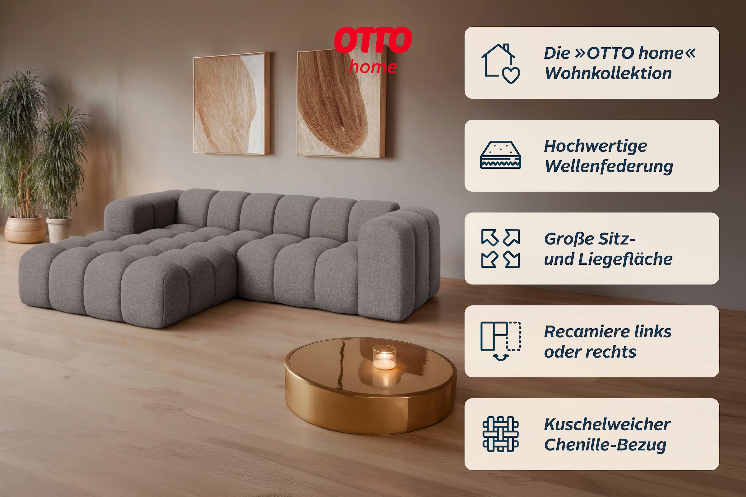 OTTO home Ecksofa »KALLIE L-Form,  248 cm - OTTO. Verlässliche Qualität.« Bubble Optik, moderne Steppung, hoher Sitzkomfort