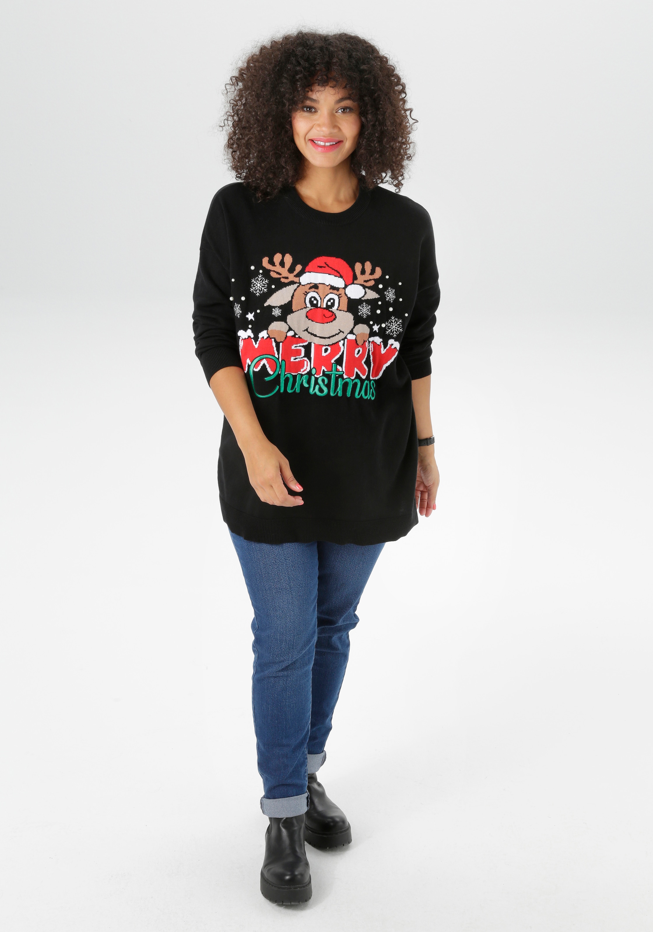 Aniston PLUS Weihnachtspullover, mit Rentier-Motiv - NEUE KOLLEKTION