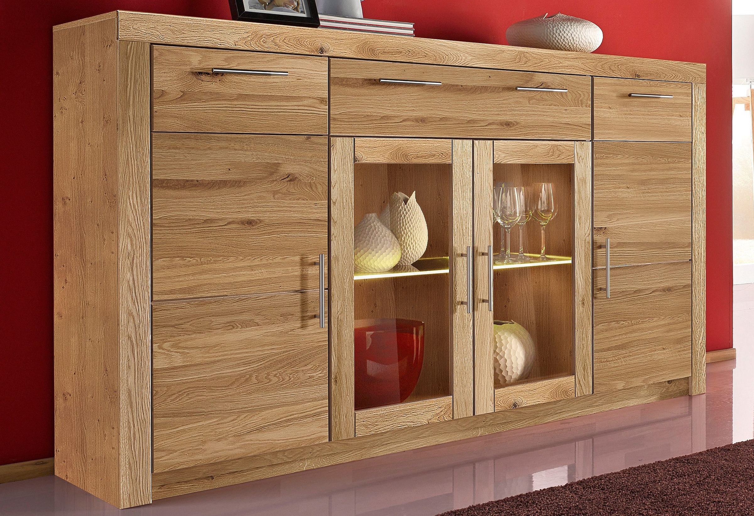 VOGL Möbelfabrik Highboard "Toronto", opt. Glastüren, teilmassiv, Rahmenopt günstig online kaufen