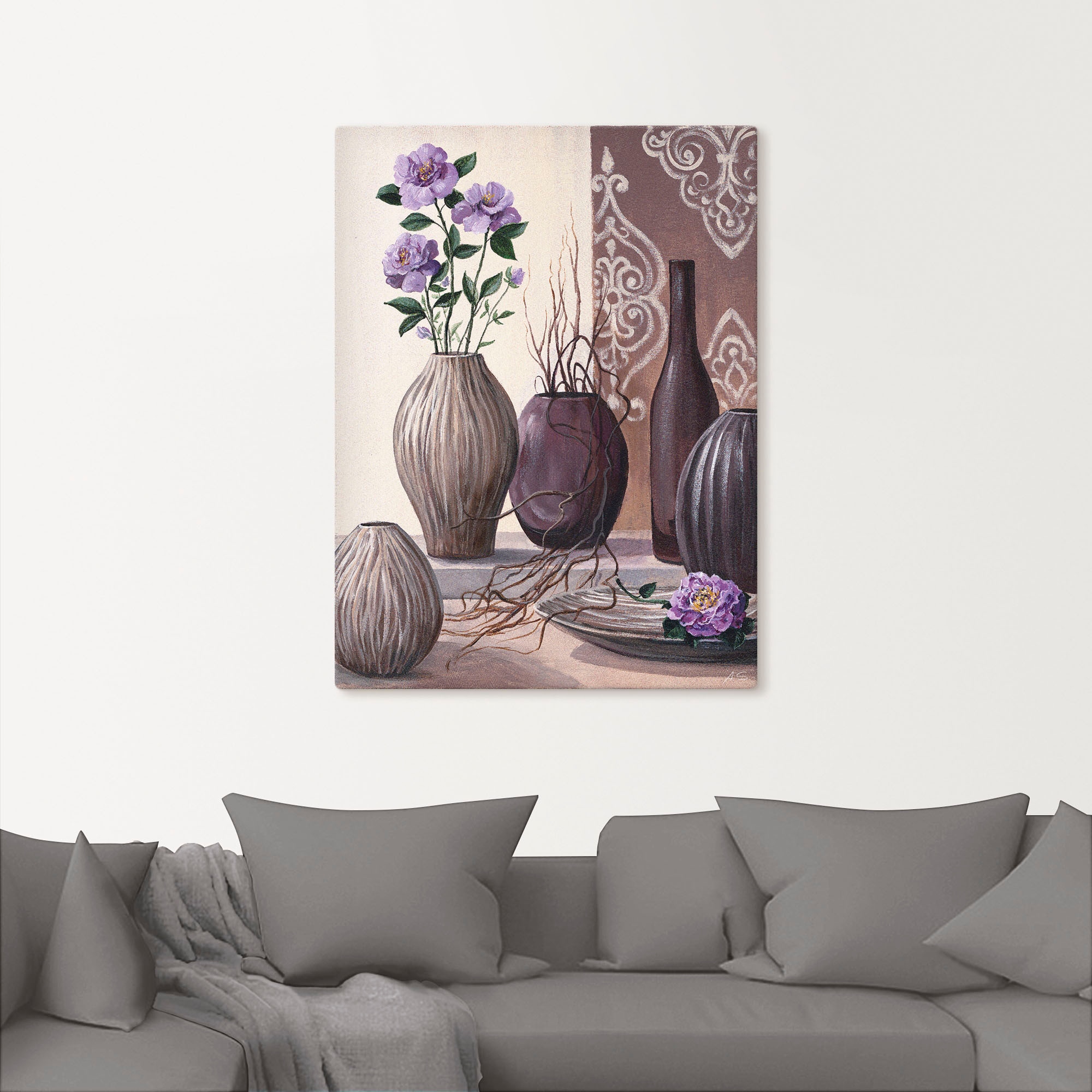 Artland Wandbild »Violette Rosen und braune Vasen«, Vasen & Töpfe, (1 St.), als Leinwandbild in verschied. Größen