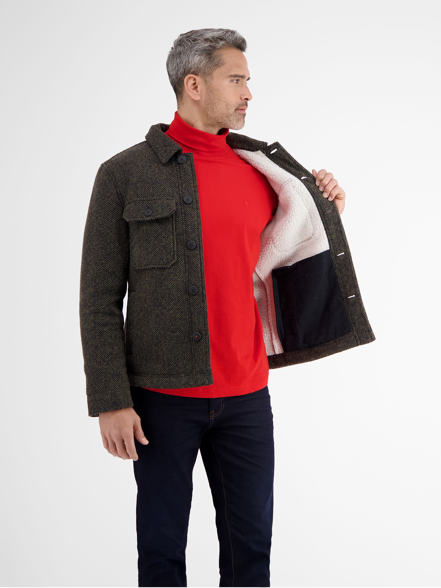 LERROS Outdoorjacke »LERROS Overshirt-Jacket in kerniger Wolloptik«, ohne Kapuze