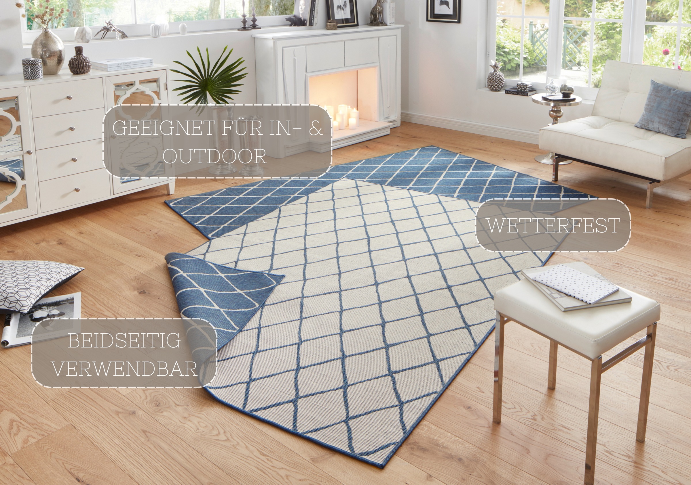 NORTHRUGS Teppich »Malaga Wendeteppich«, rechteckig, 5 mm Höhe, In-& Outdoor, Wetterfest, Balkon, Läufer, Wohnzimmer, Wasserfest
