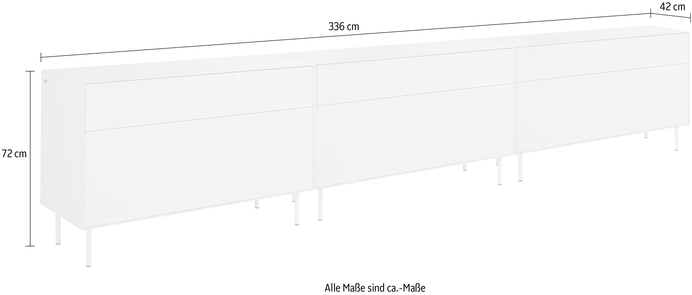 LeGer Home by Lena Gercke Lowboard »Essentials«, (3 St.), Breite: 336cm, MDF lackiert, Push-to-open-Funktion