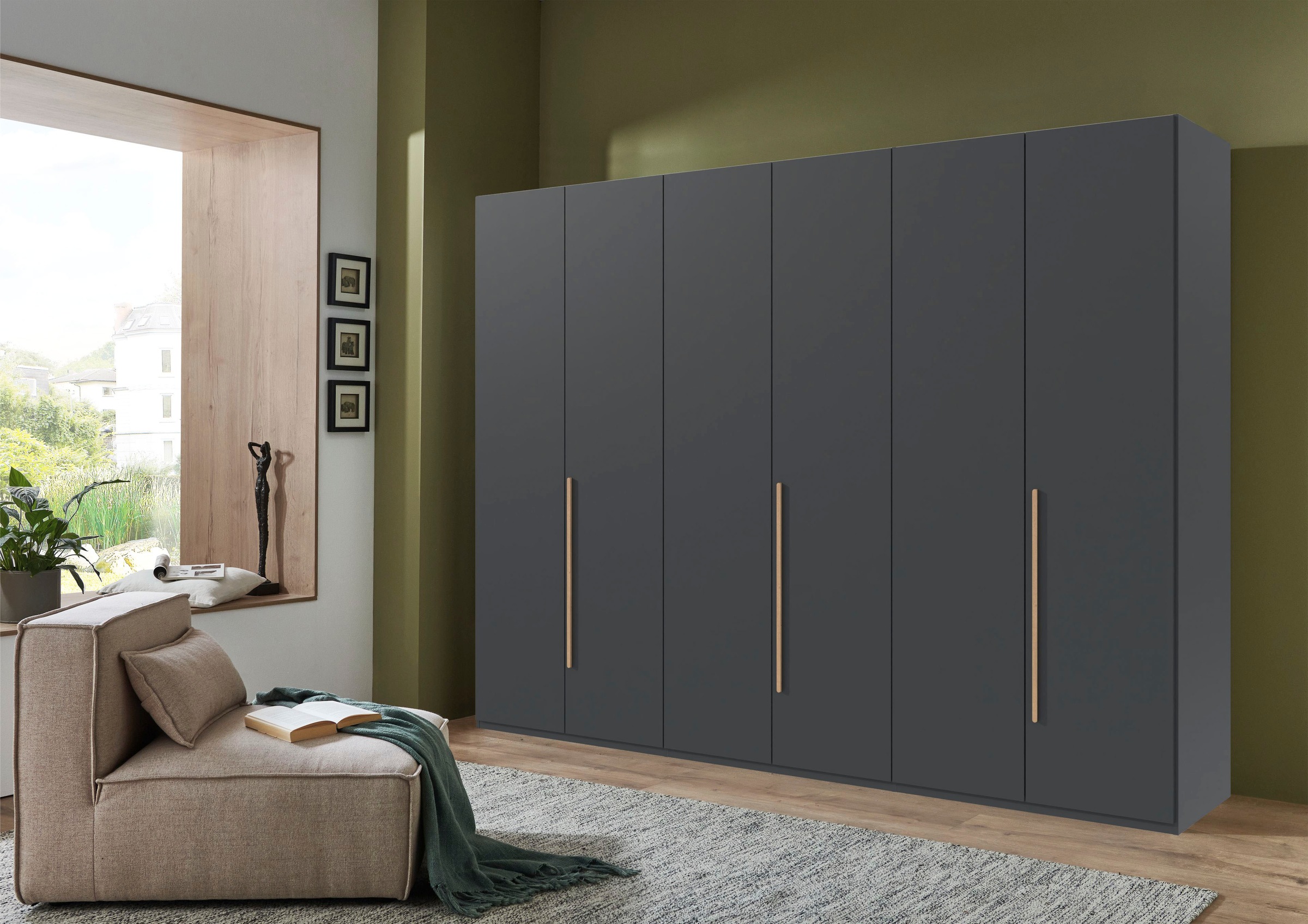 Armoire de chambre LONDON 6 portes battantes 3 tiroirs Graphite 270x58x208 cm