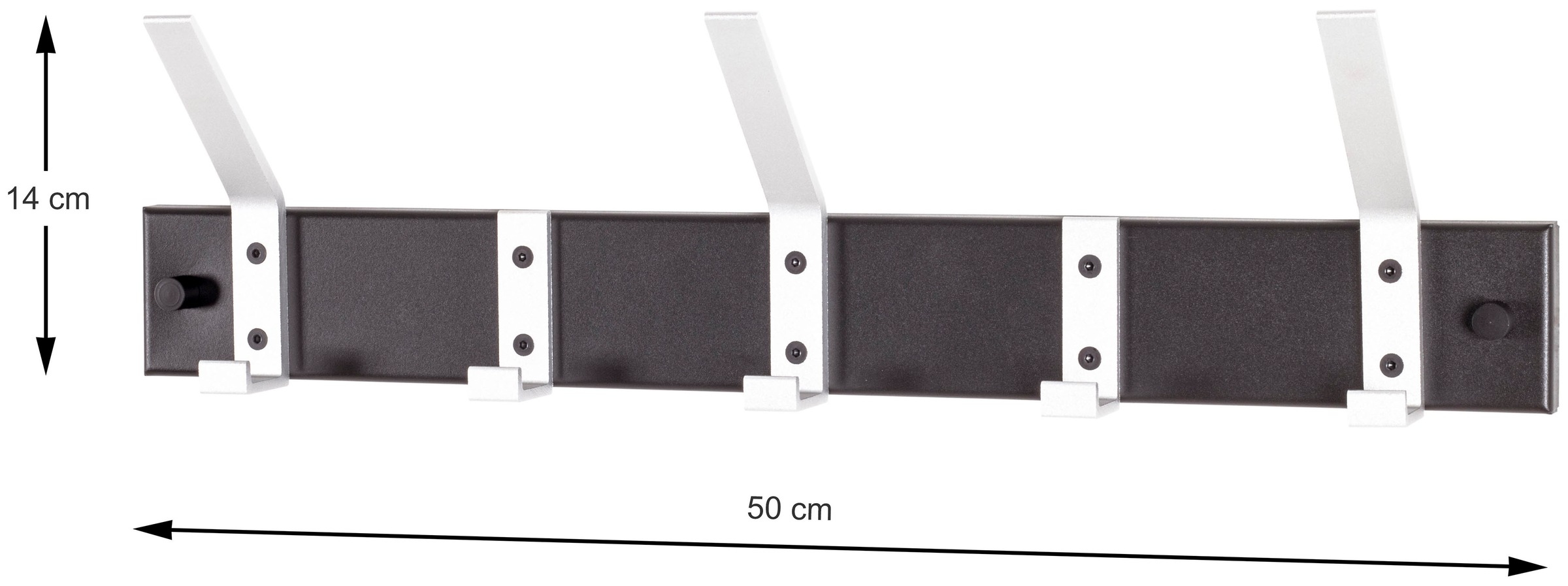 HAKU Garderobenleiste rechteckig- aus Metall Schwarz - B/T/H 50/8/14 cm