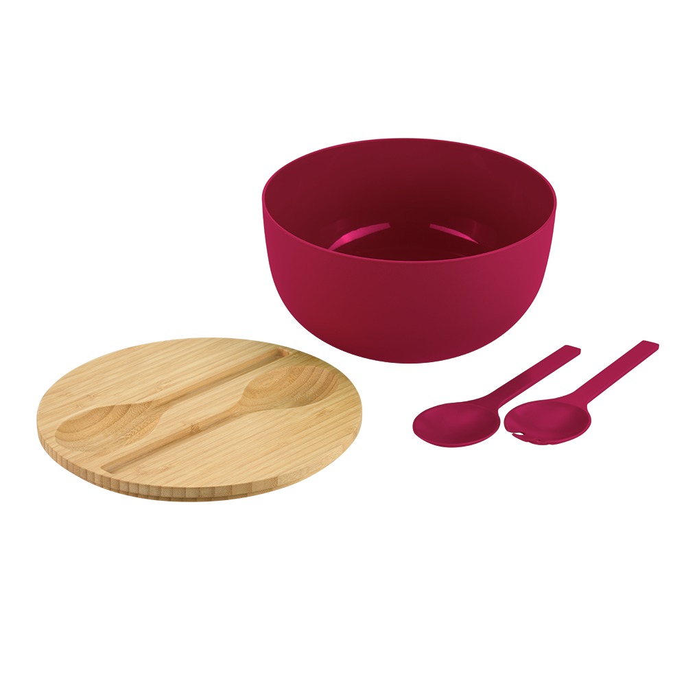 KESPER® Salatschüssel »Salatschale mit Deckel und Salatbesteck«, 4 tlg., aus Polypropylen, Deckel aus FSC®-zertifiziertem Bambus