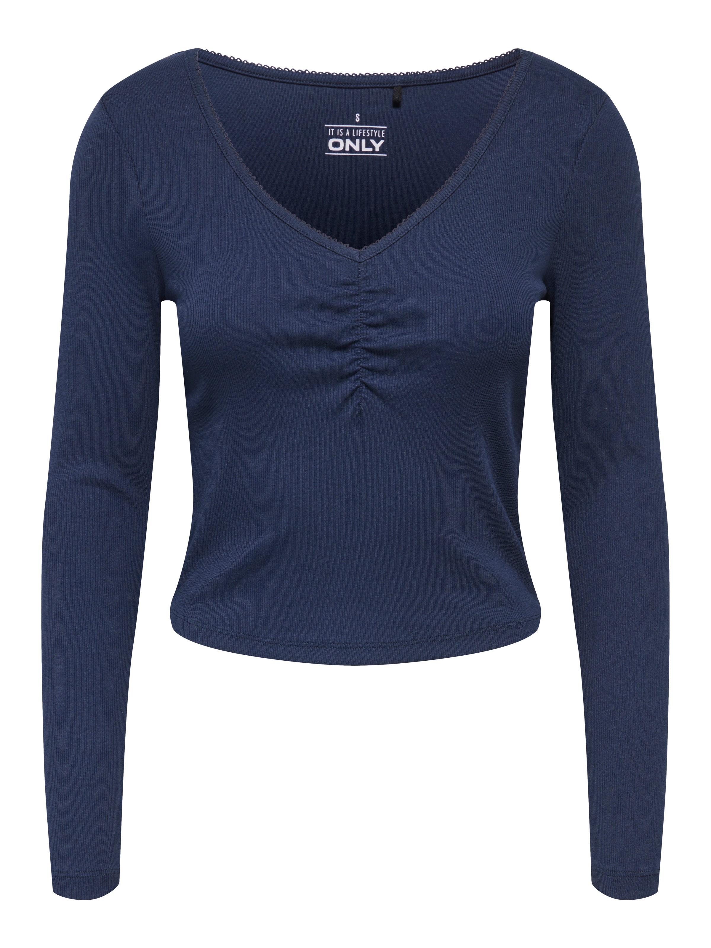 ONLY Langarmshirt "ONLBETTY LIFE L/S SCALLOP V-NECK CC JRS" mit Raffung am günstig online kaufen