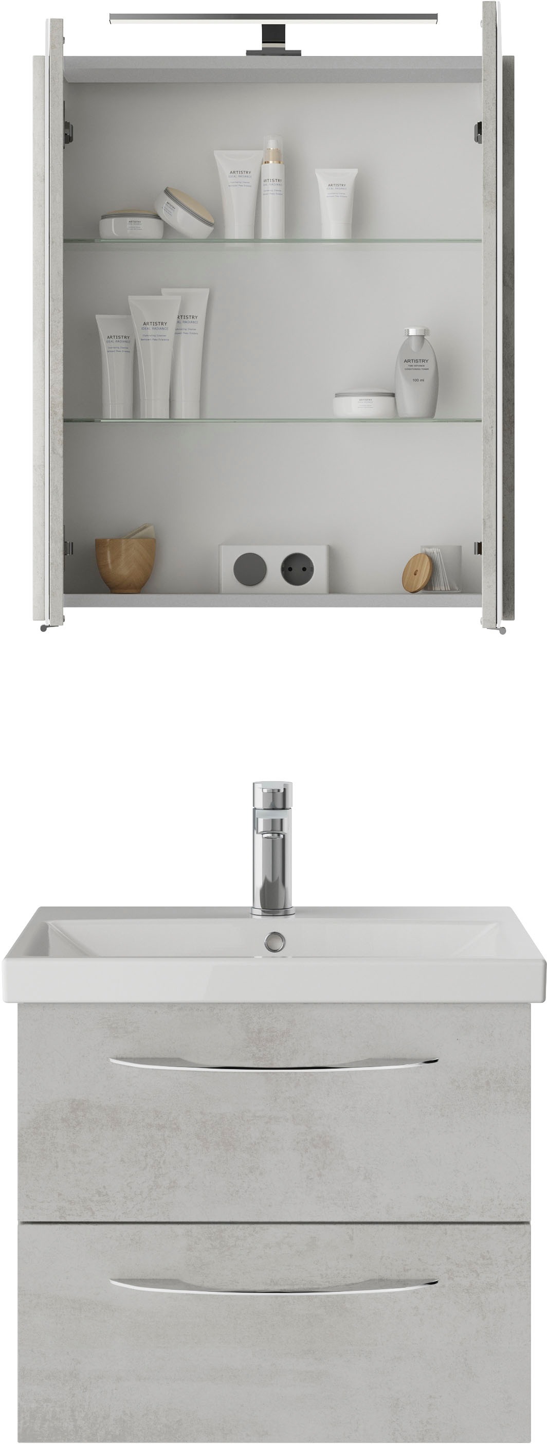 Saphir Badmöbel-Set »Serie 4035 2-teilig, Keramikwaschtisch mit LED-Spiegelschrank«, (Set), 60 cm breit, inkl. Türdämpfer, 2 Schubladen, 2 Türen, 2 Einlegeböden