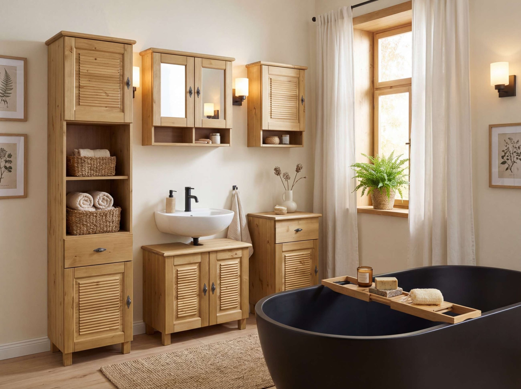 Home affaire Waschbeckenunterschrank »Rauna« aus massiver Kiefer, Breite 64 cm, Rillenoptik, made in EU