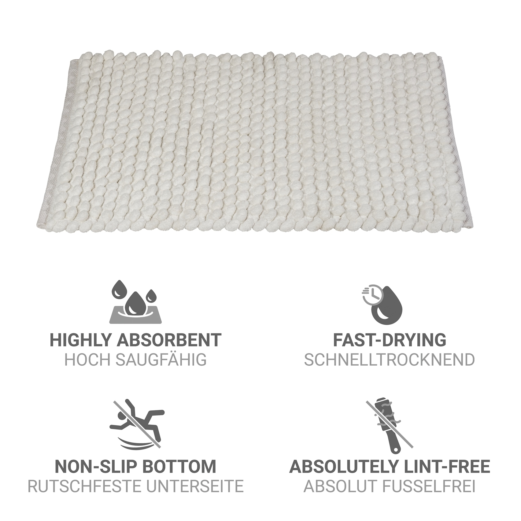 WENKO Badematte »Solivo« Höhe 30 mm rutschhemmend beschichtet mit moderner Struktur, fusselfrei, stark wasserabsorbierend
