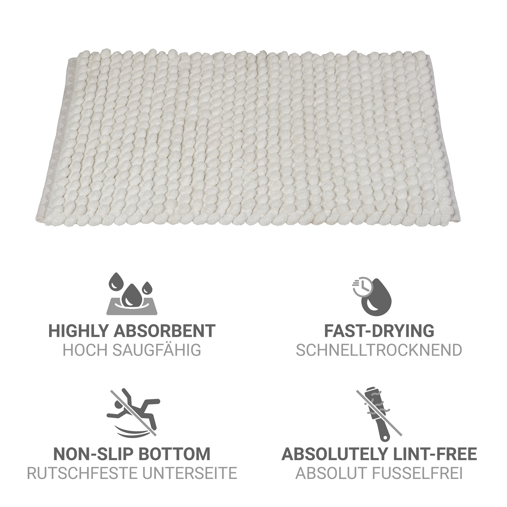 Thumbnail - WENKO Badematte "Solivo" Höhe 30 mm rutschhemmend beschichtet mit moderner Struktur, fusselfrei, stark wasserabsorbieren...