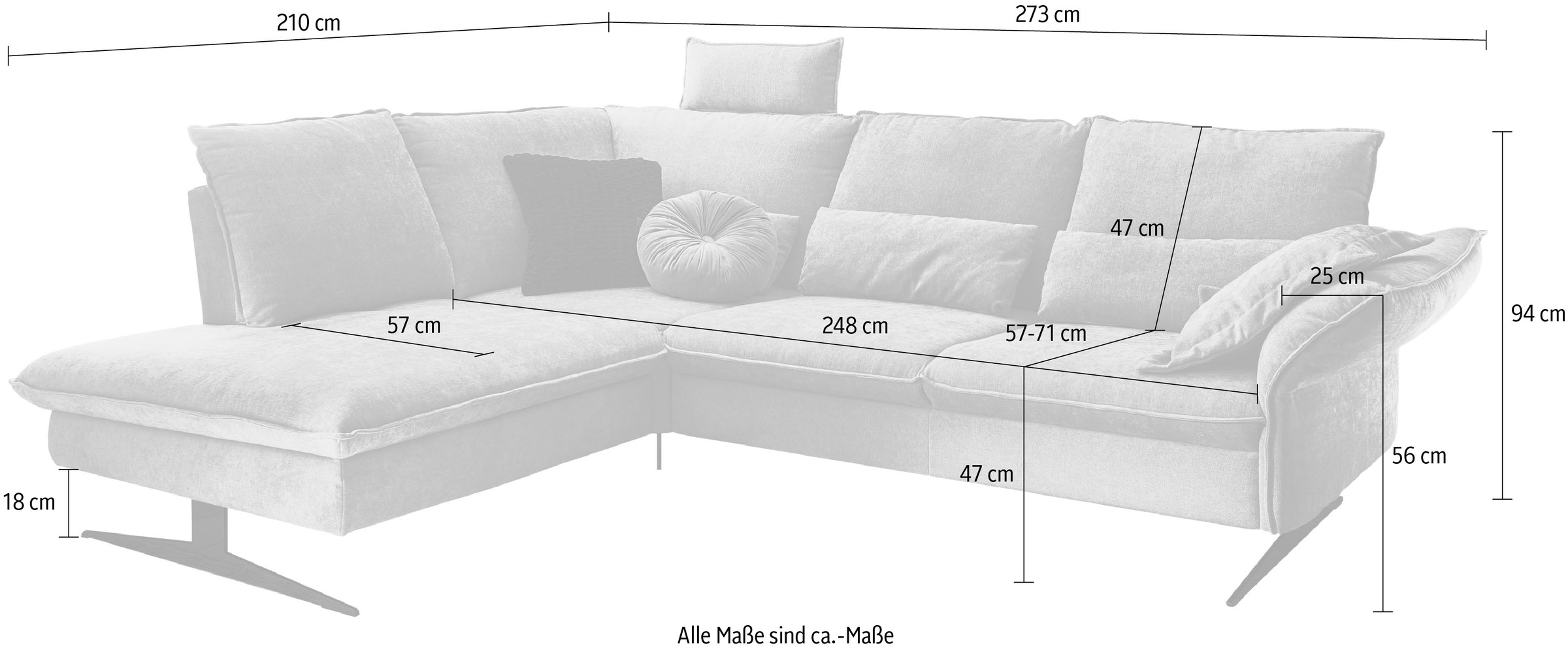 3C Carina Ecksofa, (1 St.), incl. 2 Kopfstützen, mit klappbarer Armlehne, weiches Sitzgefühl, wahlweise auch mit motorischer Rückentiefenverstellung und optional mit 3 Nierenkissen