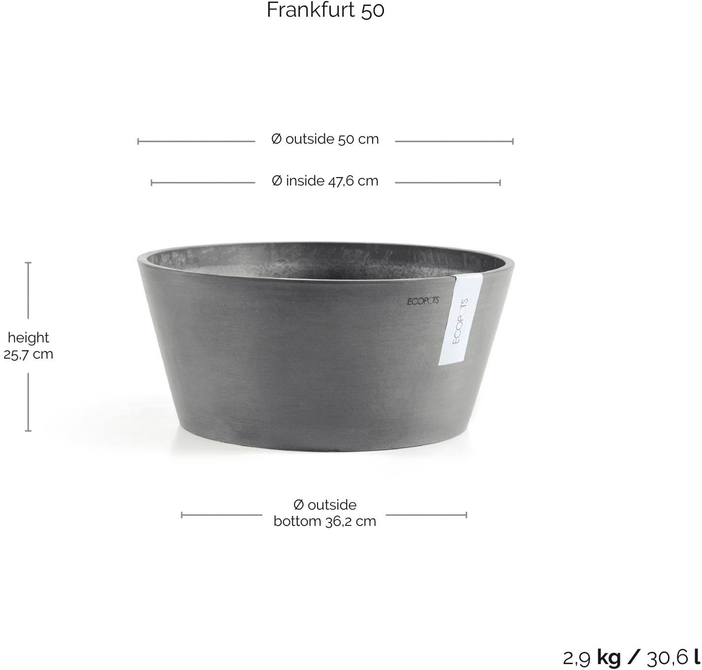 ECOPOTS Blumentopf »FRANKFURT Grey« BxTxH: 50x50x25 cm