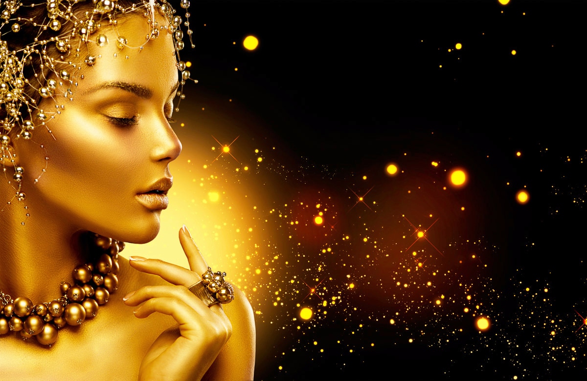 Papermoon Fototapete "GOLDEN WOMAN-SCHMUCK ART DESIGN ABSTRAKT MUSTER KUNST"