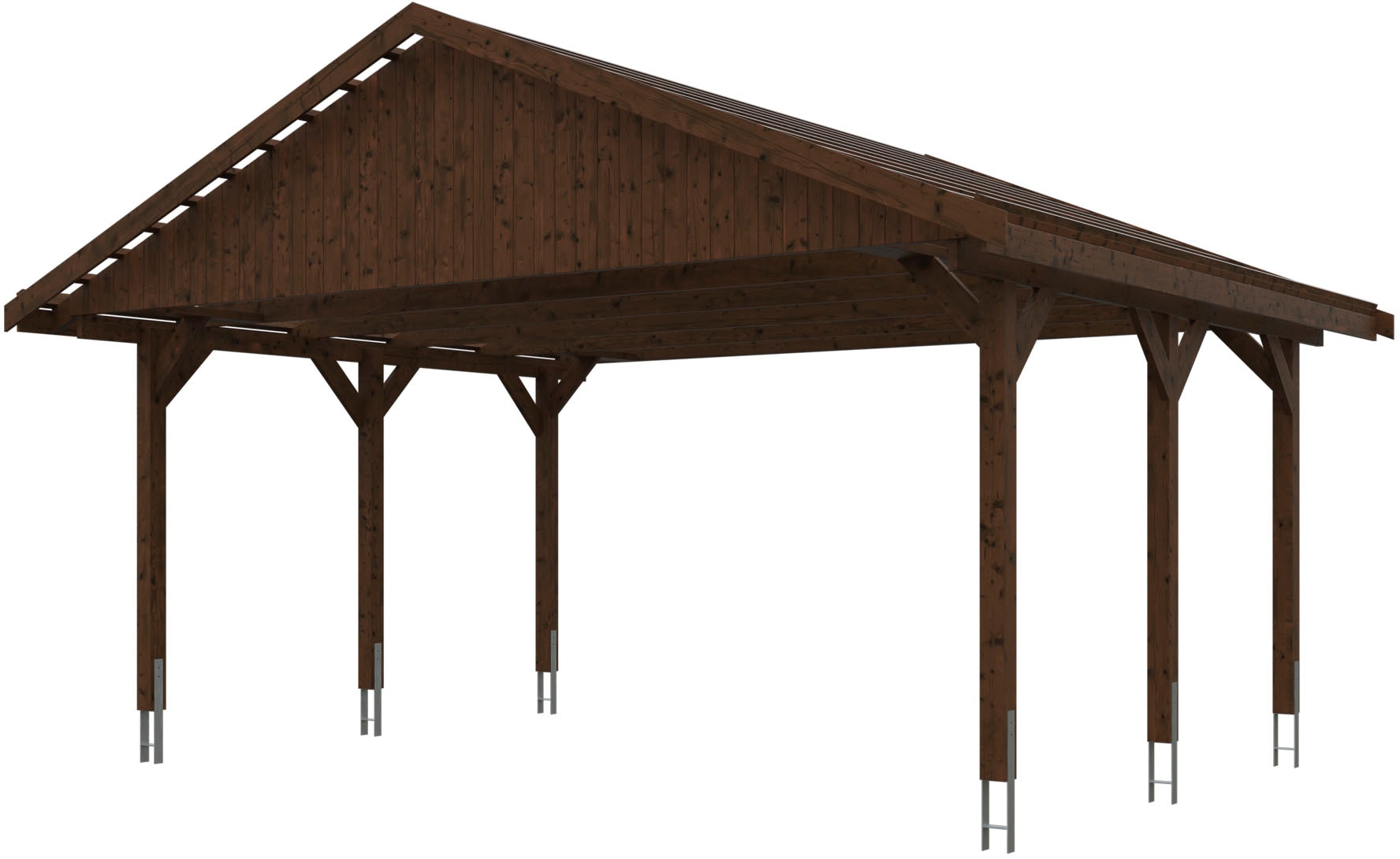 Skanholz Doppelcarport "Wallgau" Massivholz 530 cm Nussbaum mit Dachlattung