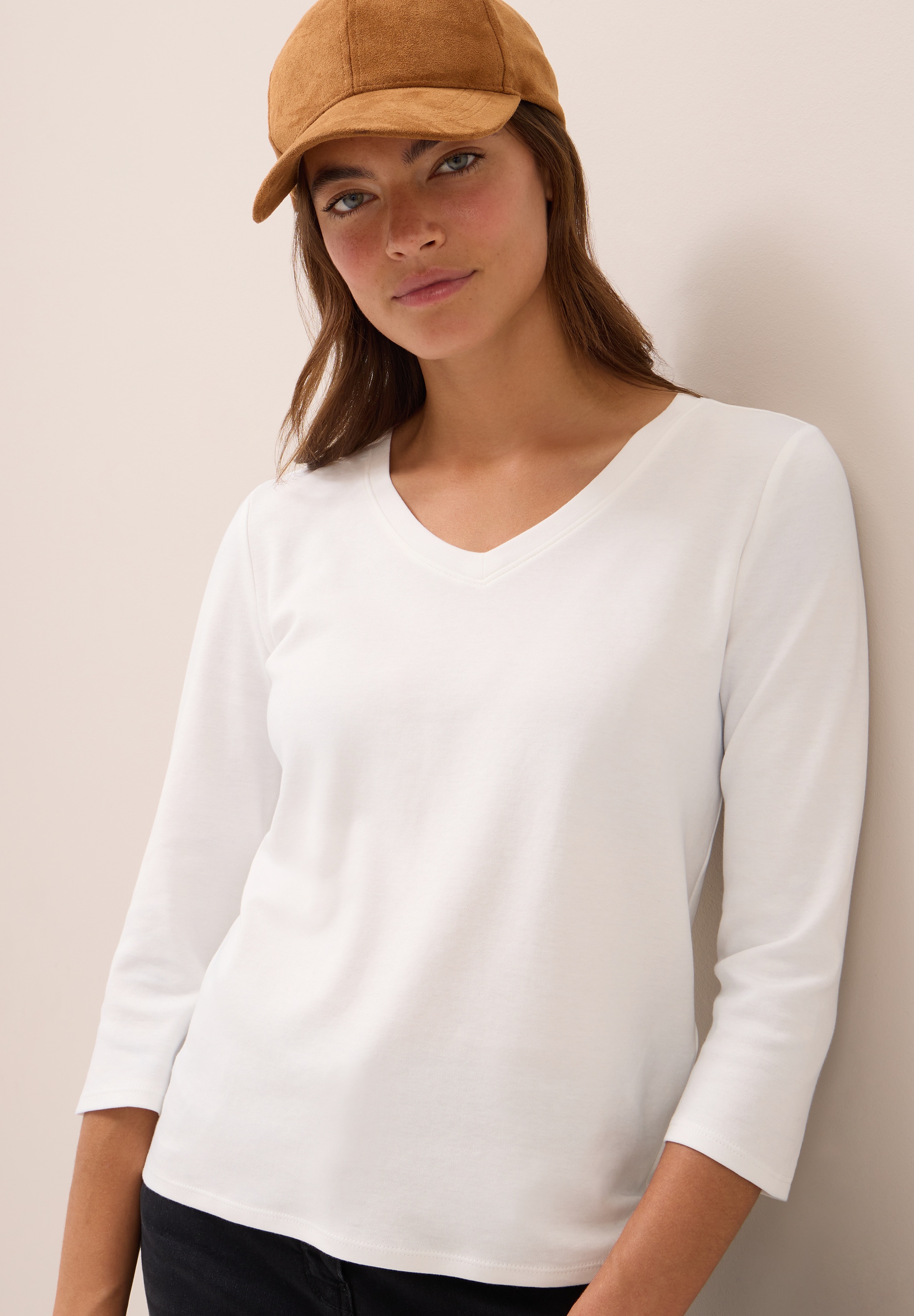 Cecil 3/4-Arm-Shirt, mit V-Ausschnitt, unifarben