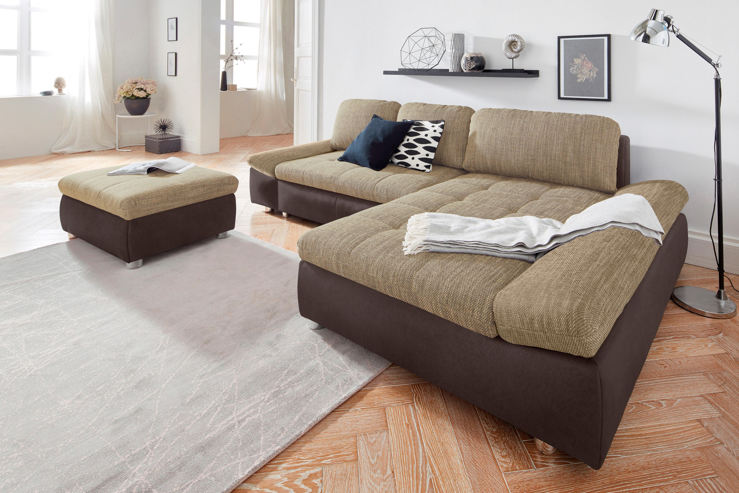 sit&more Ecksofa "Bergamo L-Form", wahlweise mit Bettfunktion, Bettkasten und Armteilfunktion