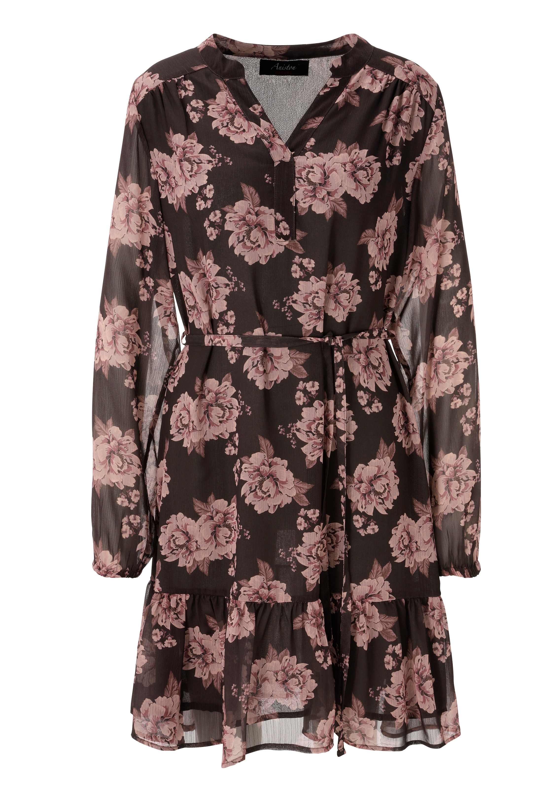 Aniston CASUAL Tunikakleid mit abnehmbarem Bindegürtel,  mit romantischen Rosen bedruckt - NEUE KOLLEKTION