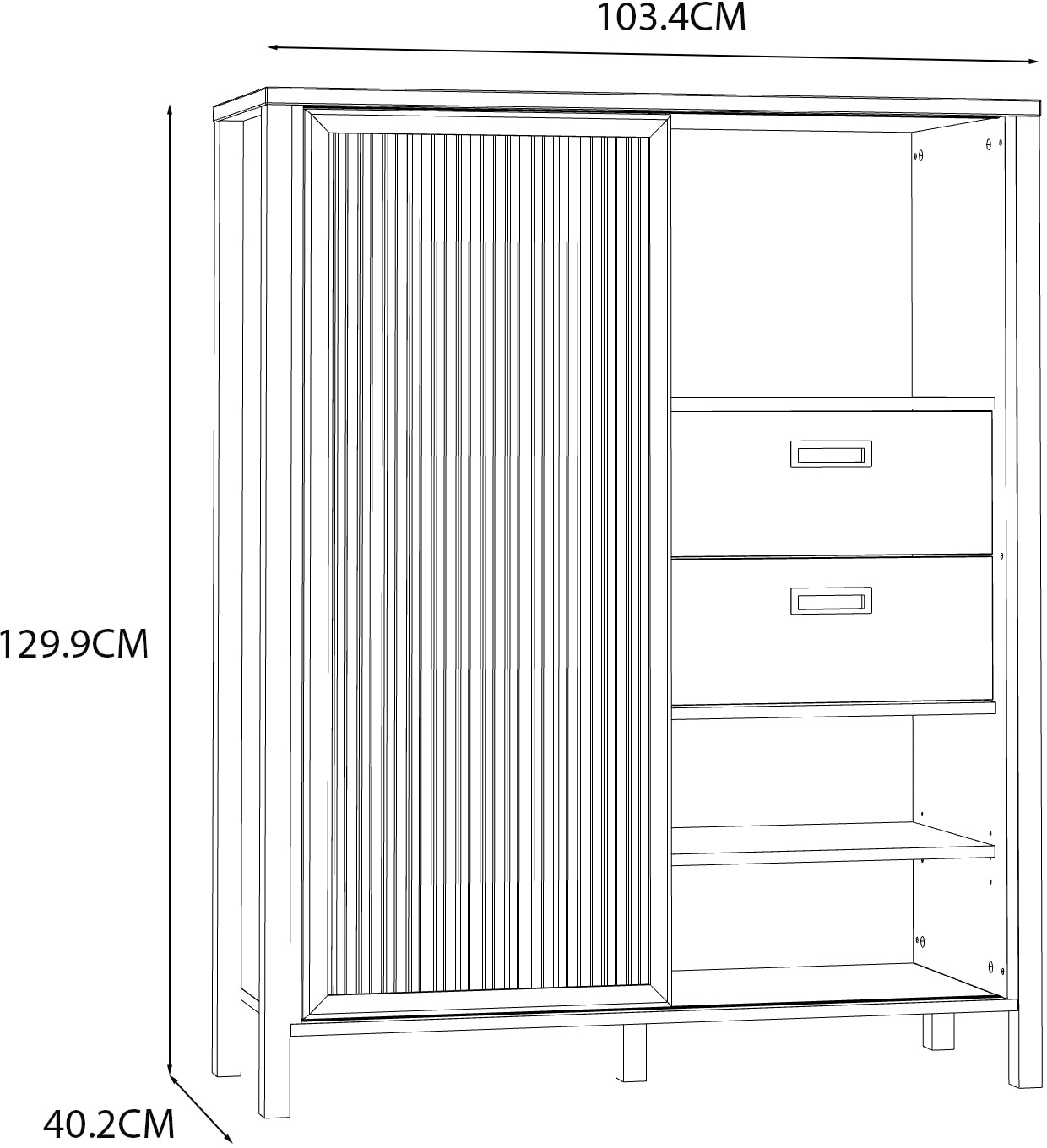 FORTE Highboard »Jytana«, Breite 103,4 cm, Schiebetüre mit Lamellenoptik, Mauvella Eiche/Schwarz