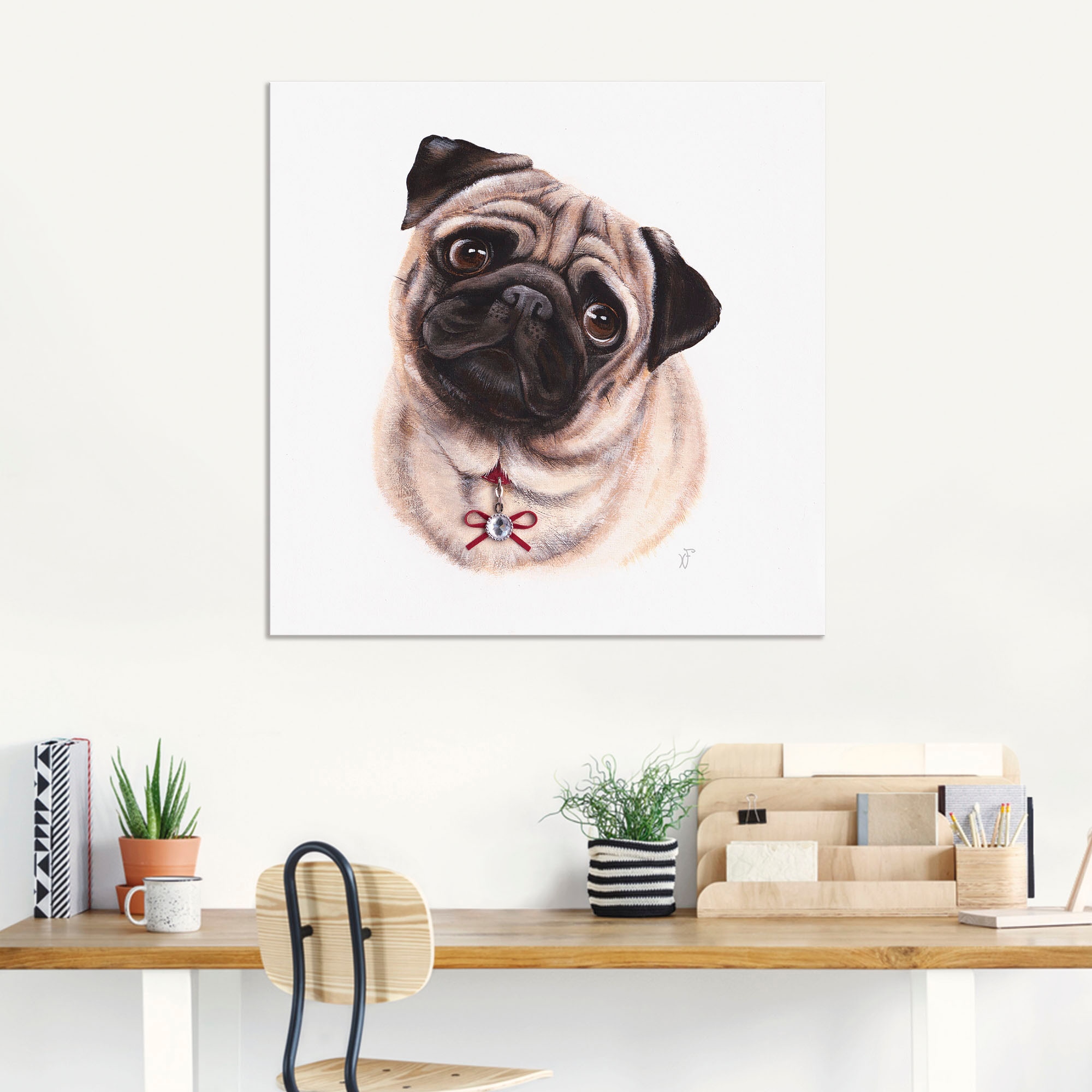 Artland Wandbild »Mops mit Diamanten«, Hundebilder, (1 St.), als Alubild, Outdoorbild, Poster in verschied. Größen
