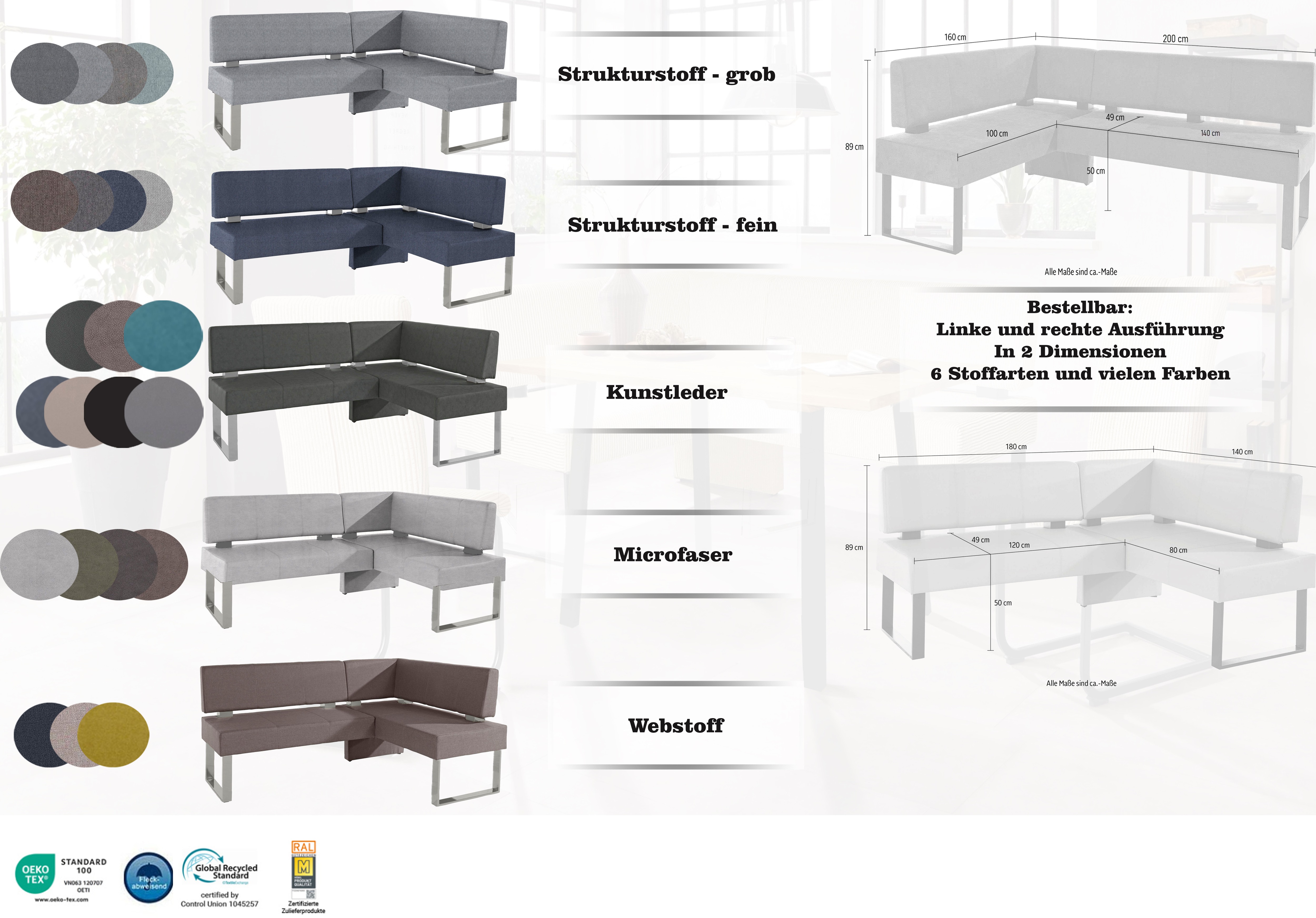 Thumbnail - Home affaire Eckbank "Rab", in 2 Breiten (180 oder 200 cm), Bezug in verschiedenen Qualitäten