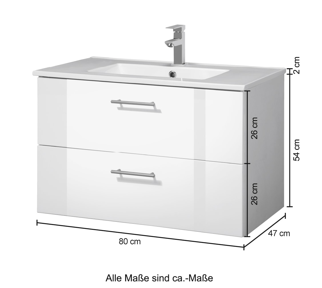 HELD MÖBEL Waschtisch »Trento Badezimmerschrank mit Becken Bestseller«, Badmöbel in Breite 80 cm, Waschplatz mit 2 Schubladen, Badschrank