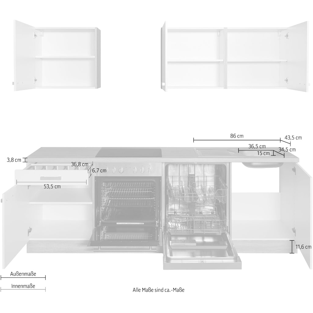 OPTIFIT Küchenzeile »Leer Breite 240 cm«, mit Hanseatic E-Geräten, inkl. Geschirrspüler