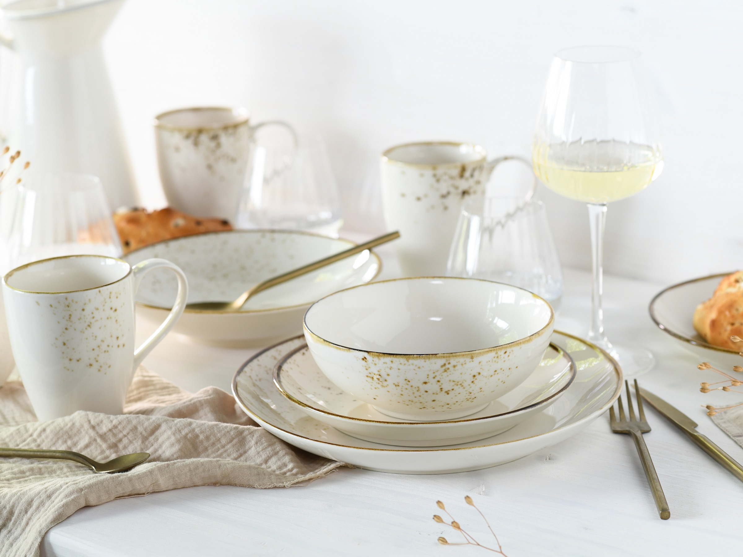 CreaTable Kombiservice »Nature Collection, Service, 20-tlg.« Handgemalte Sprenkel und Ränder, Reaktivglasur