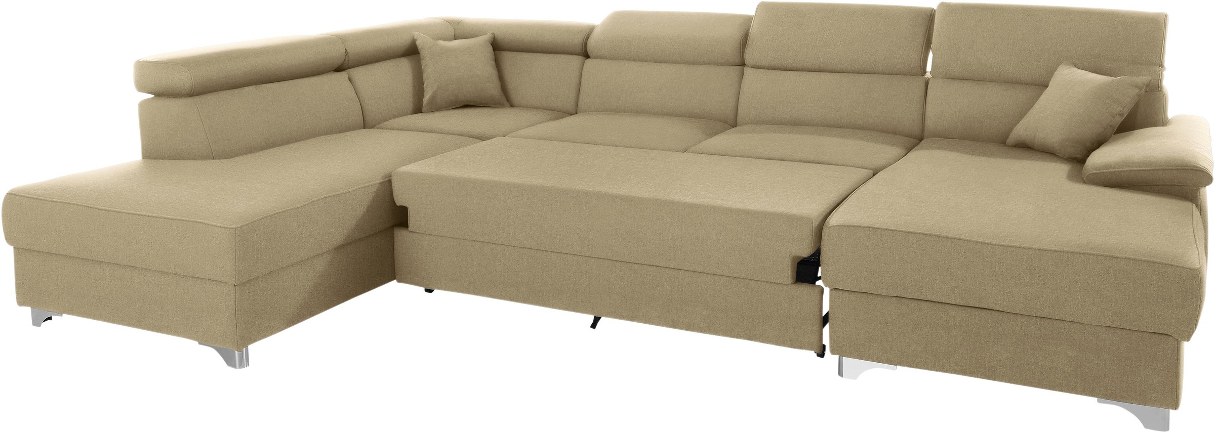 DOMO collection Wohnlandschaft »Mira, inklusive Kopfteilverstellung für mehr Wohlfühlkomfort, U-Form«, wahlweise mit Bettfunktion und Bettkasten, elegant und modern