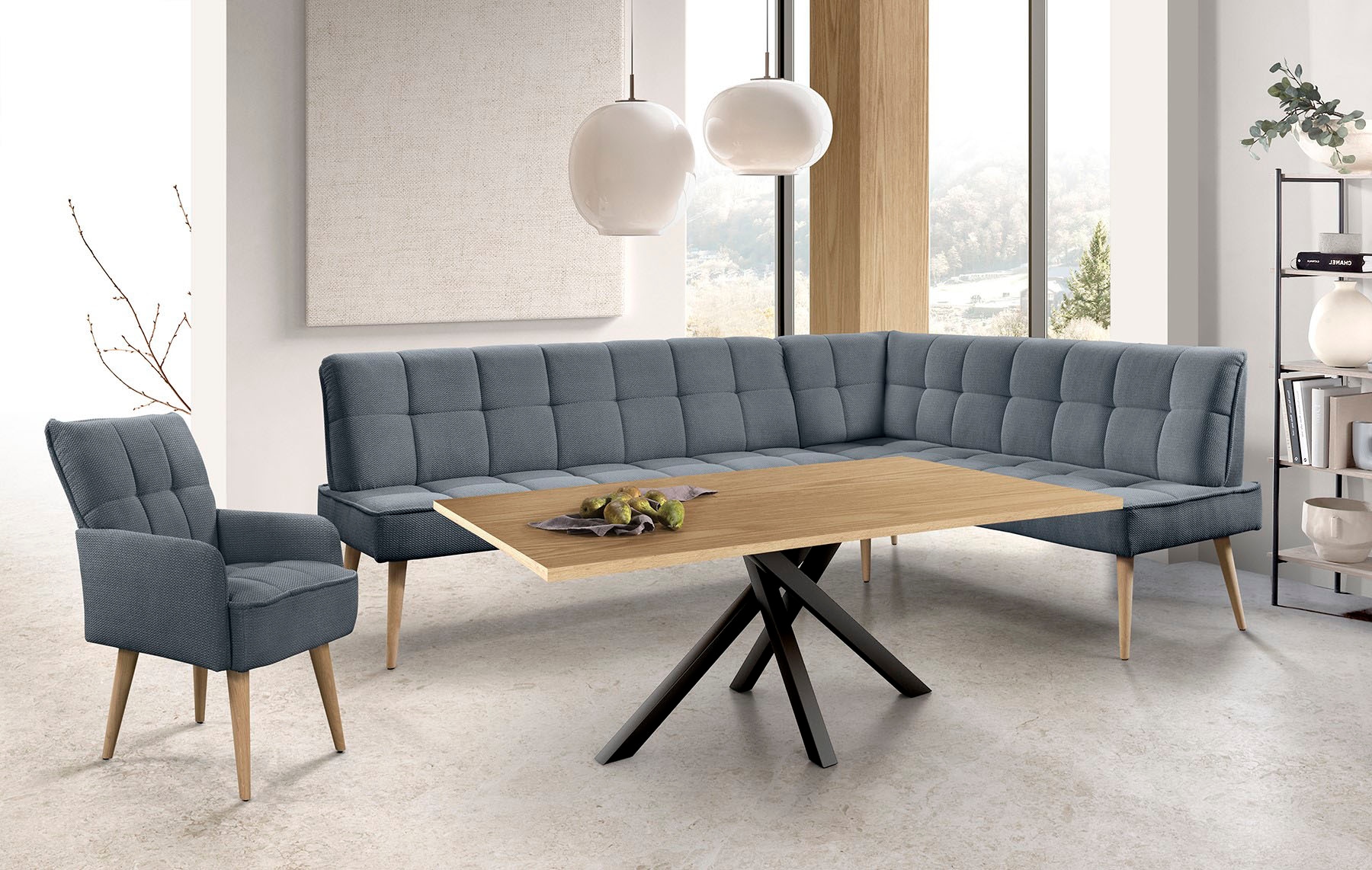 exxpo - sofa fashion Eckbank "Latte" moderne Sitz- und Rückensteppung, bequem und elegant, hoher Holzfuß