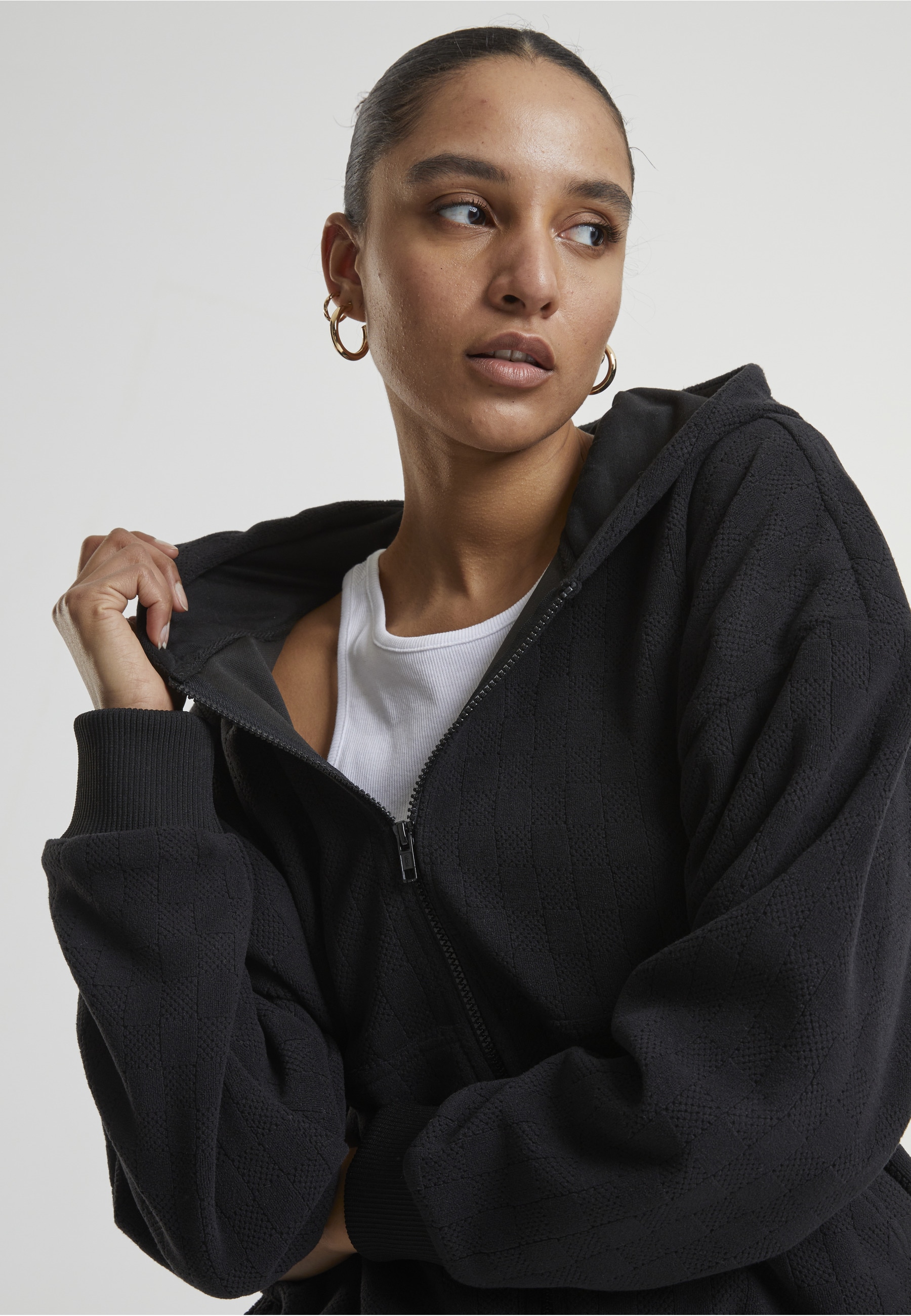 URBAN CLASSICS Sweatjacke »Urban Classics Ladies Jacquard Velvet Oversized Zip Hoody«