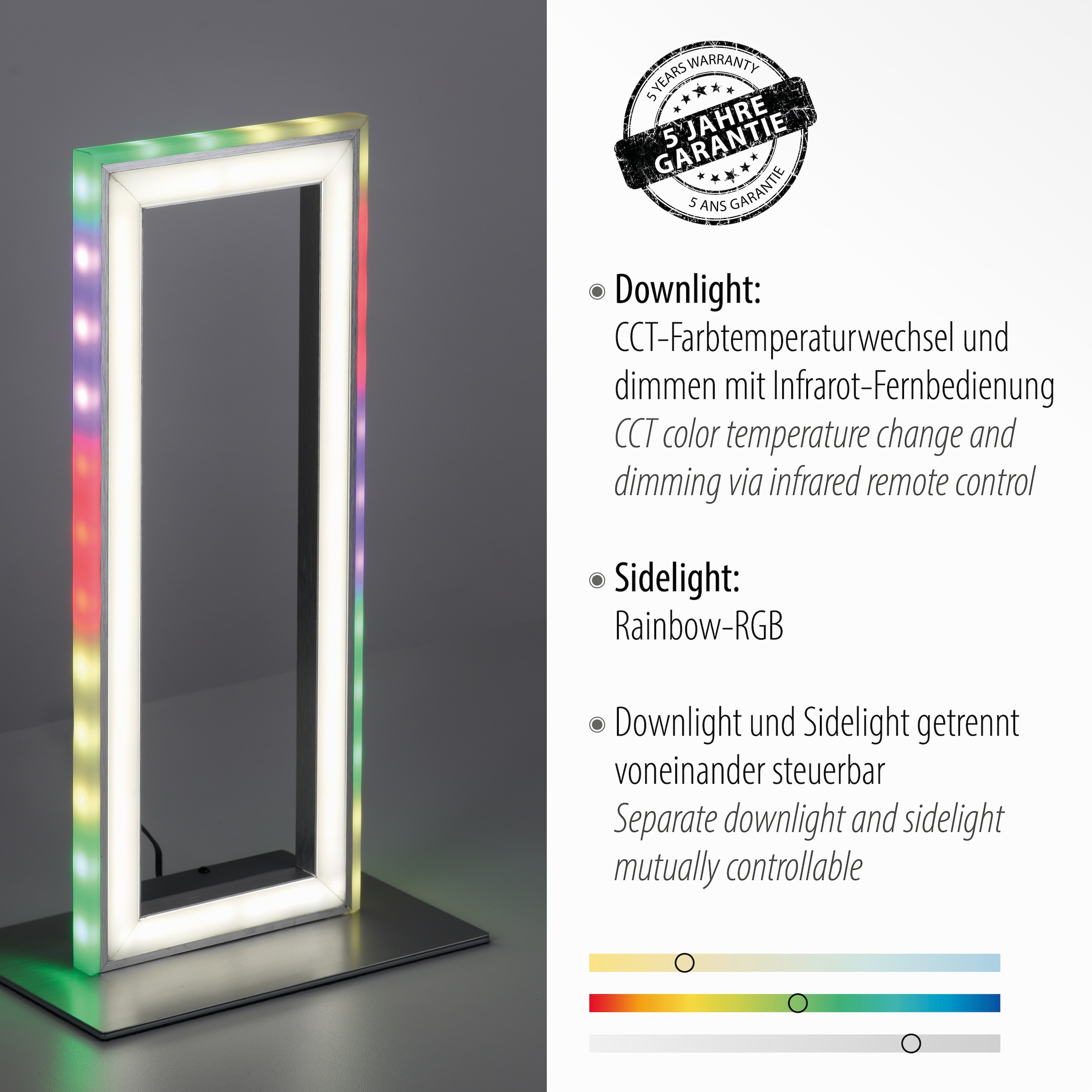 JUST LIGHT Tischleuchte »FELIX60«, 2 flammig, Leuchtmittel LED-Board-LED-Board | LED fest integriert-LED fest integriert, LED, CCT - über Fernbedienung, RGB-Rainbow, Infrarot inkl., Schalter