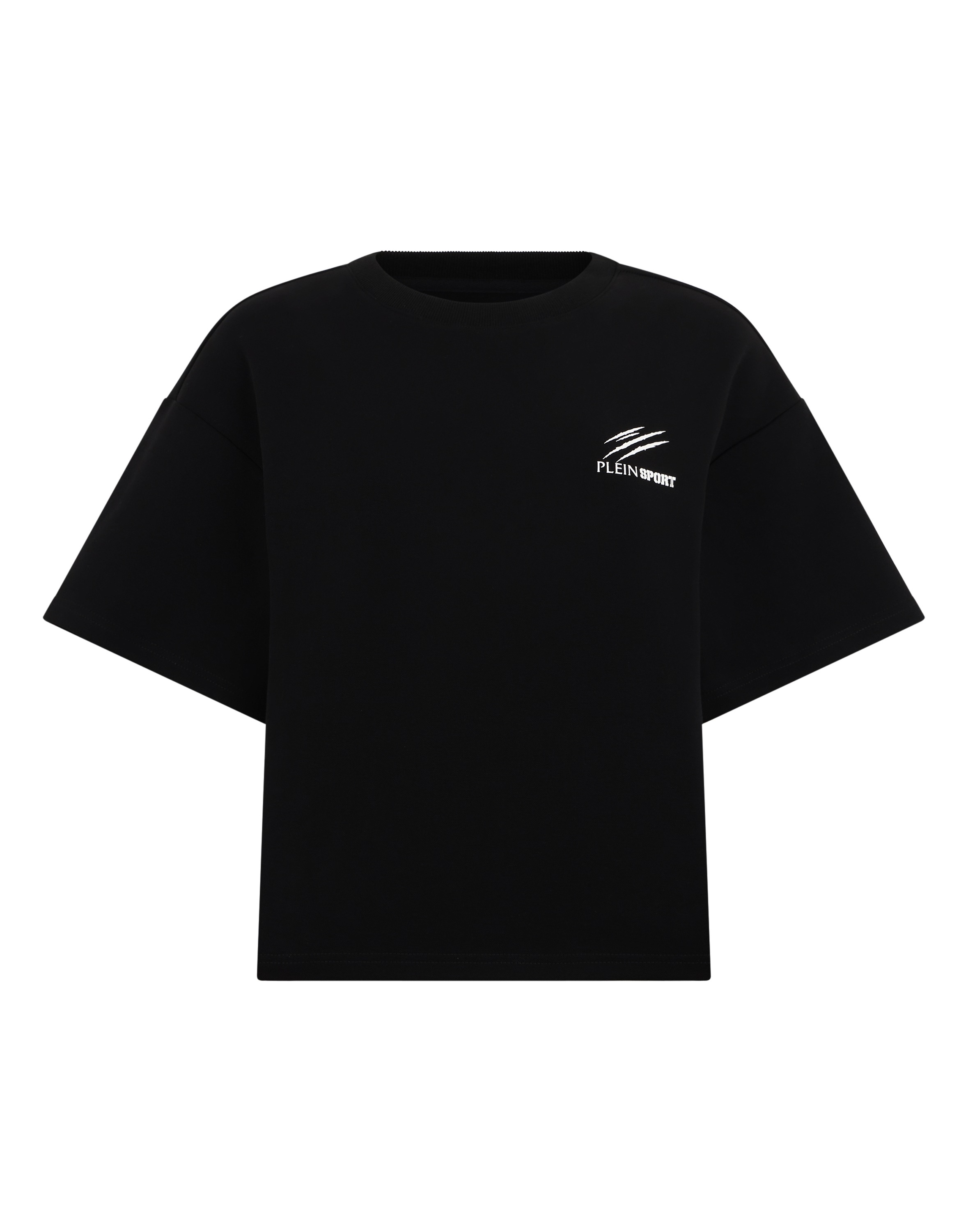 T-Shirt PLEIN SPORT "Round Neck T-Shirt Icon Scratch", Jungen, Gr. L, 02, schwarz, Obermaterial: 59% Baumwolle, 40% Polyester, 6% Elasthan, Shirts T-Shirt