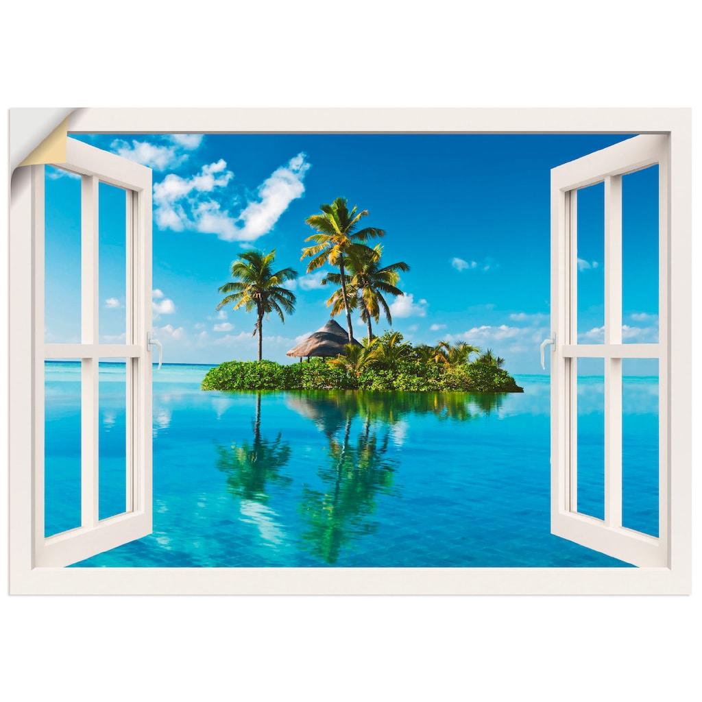 Artland Wandbild »Fensterblick Insel Palmen Meer«, Fensterblick, (1 St.)